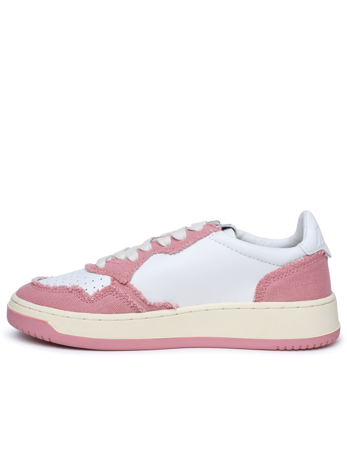 Shop Autry Medalist Pink Leather And Canvas Sneakers In Bianco