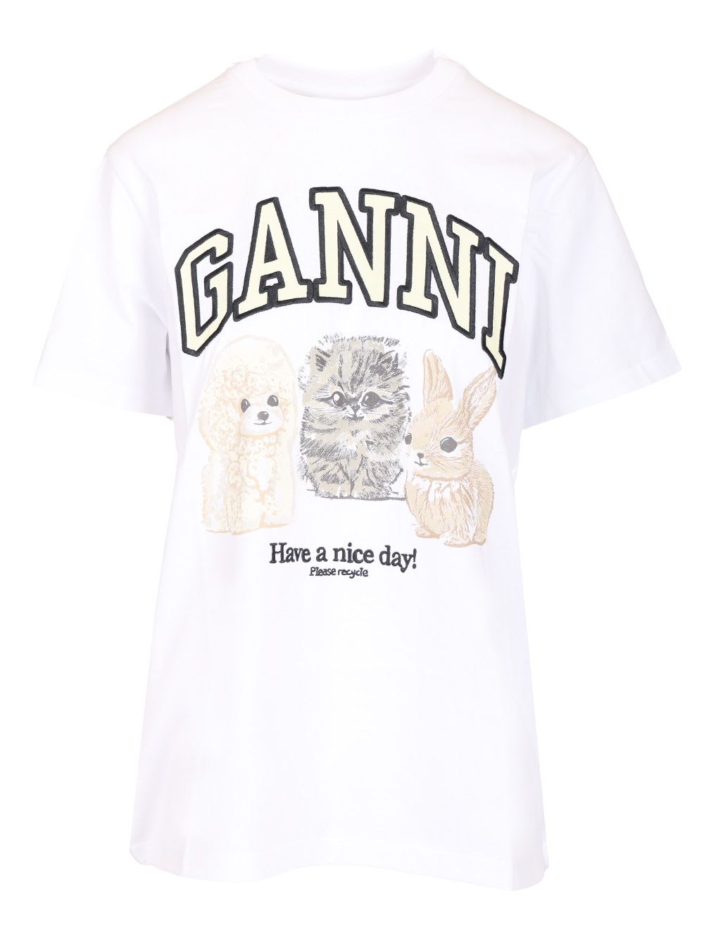 Ganni White Organic Cotton T-shirts In White