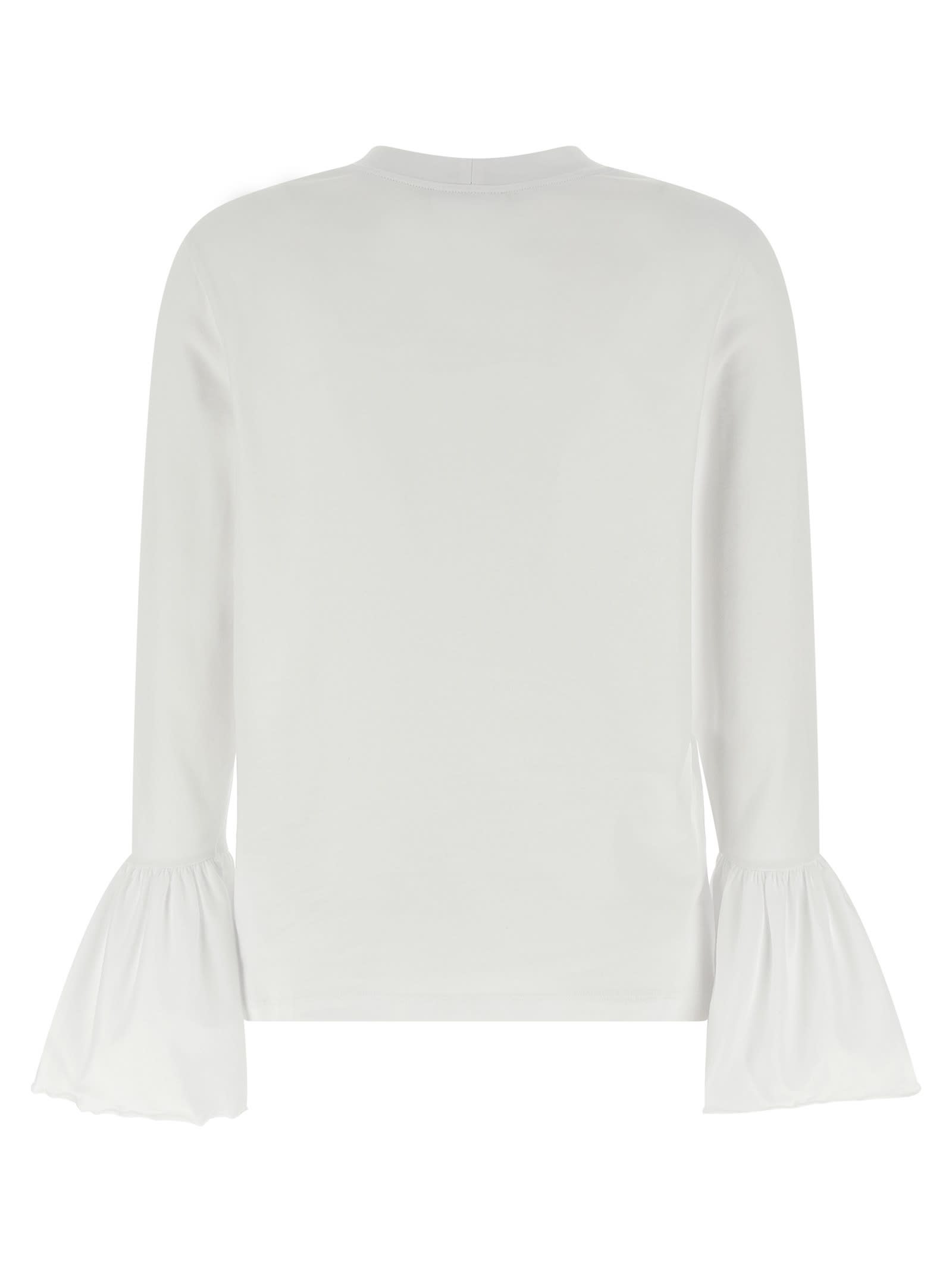 Sleeper Crew Neck Ruffled T-shirt With Flared Cuffs In White