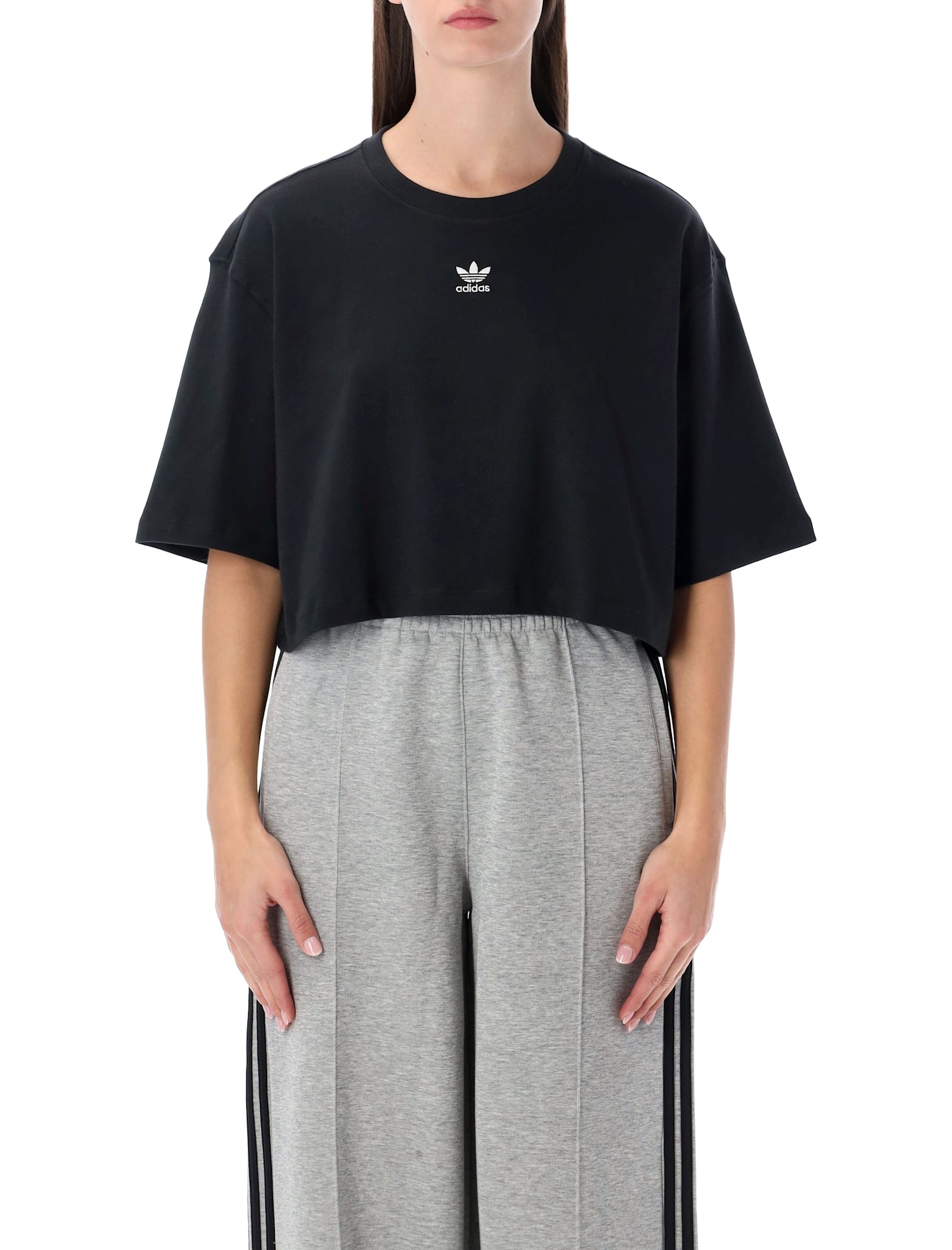 Adidas Originals Black Essentials Cropped T-shirt In Black