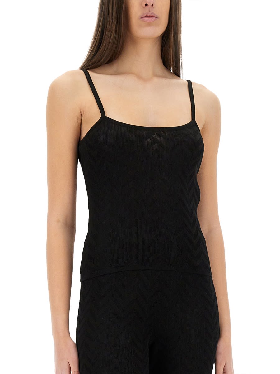 Shop Missoni Tone-on-tone Chevron Pattern Top In Black