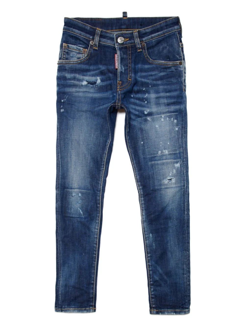 Shop Dsquared2 Skater Skinny Jeans In Dark Blue Washed With Rips