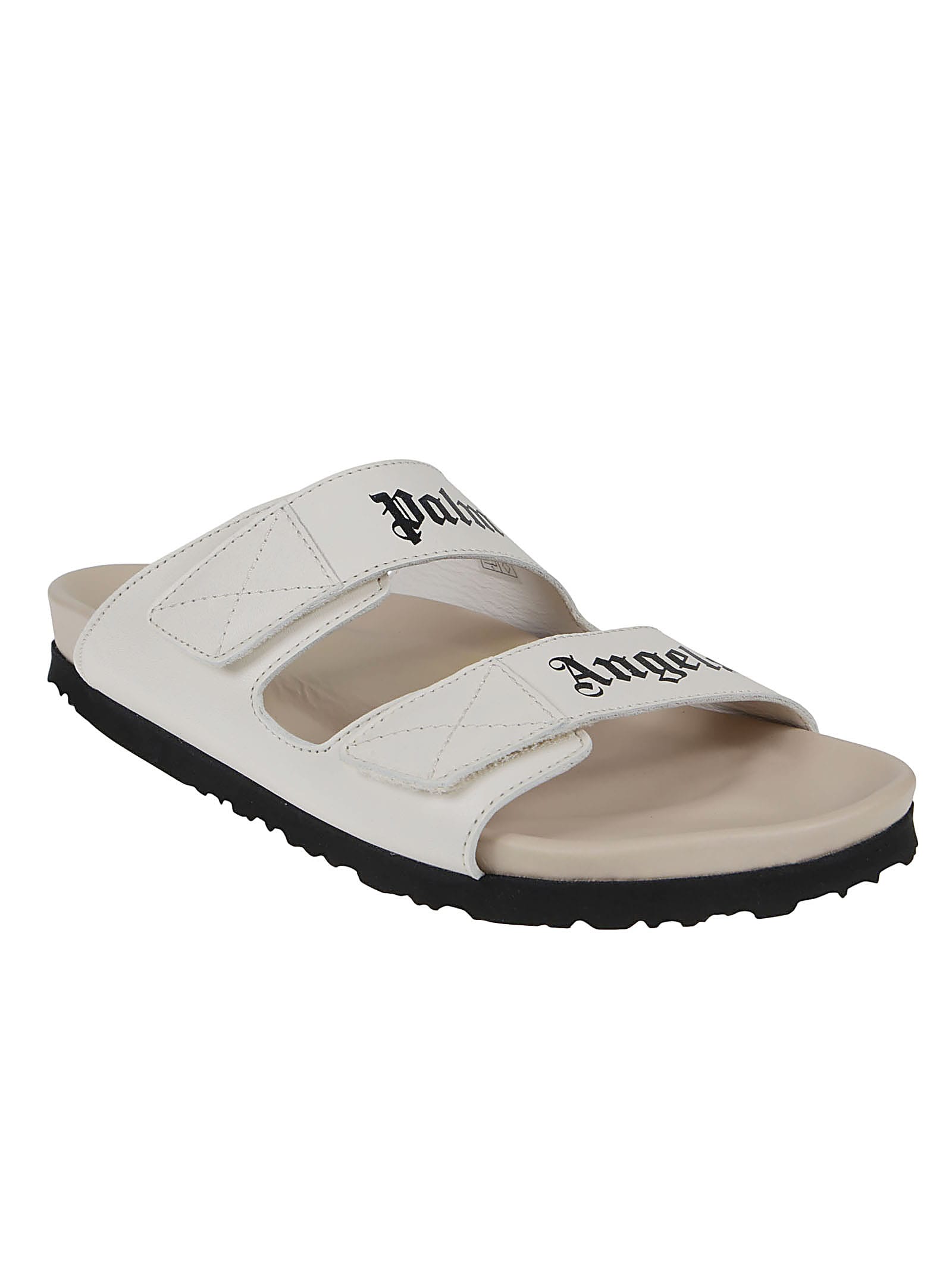 Shop Palm Angels Logo Sandals In Off White Beige