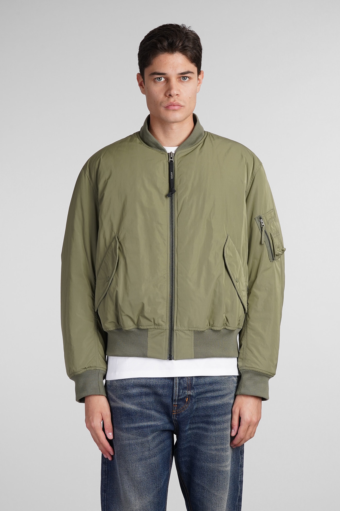 Shop Aspesi Gunner Ii Bomber In Green Polyester