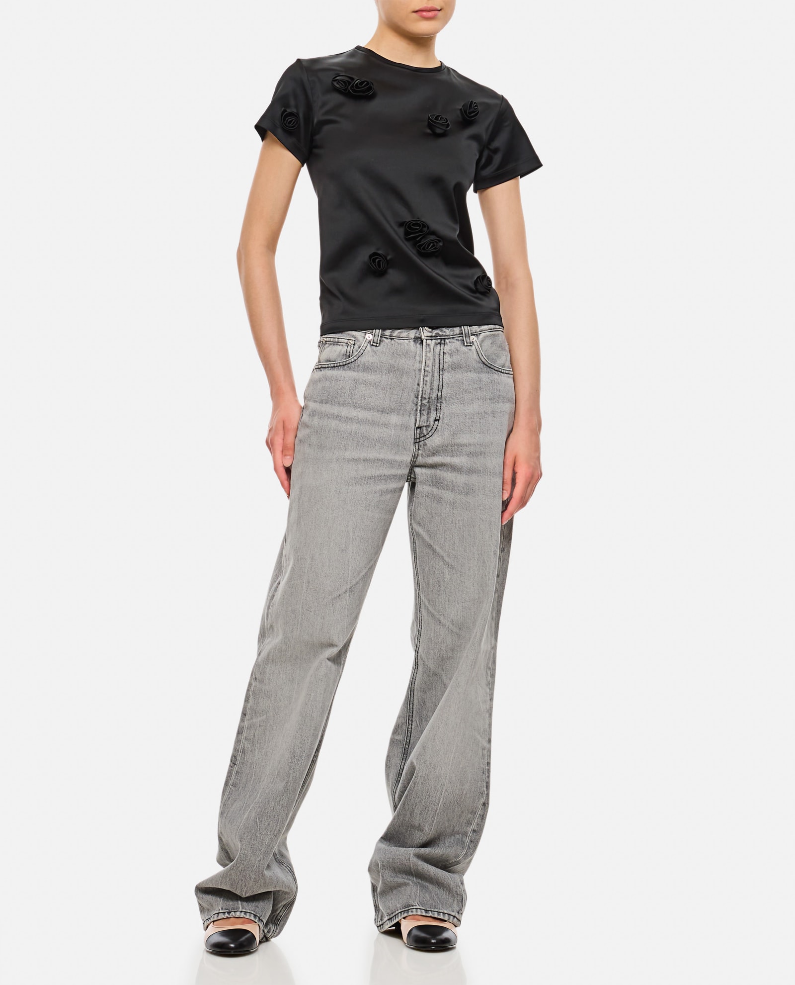 Shop Sportmax Mendoza Black T-shirt With Roses