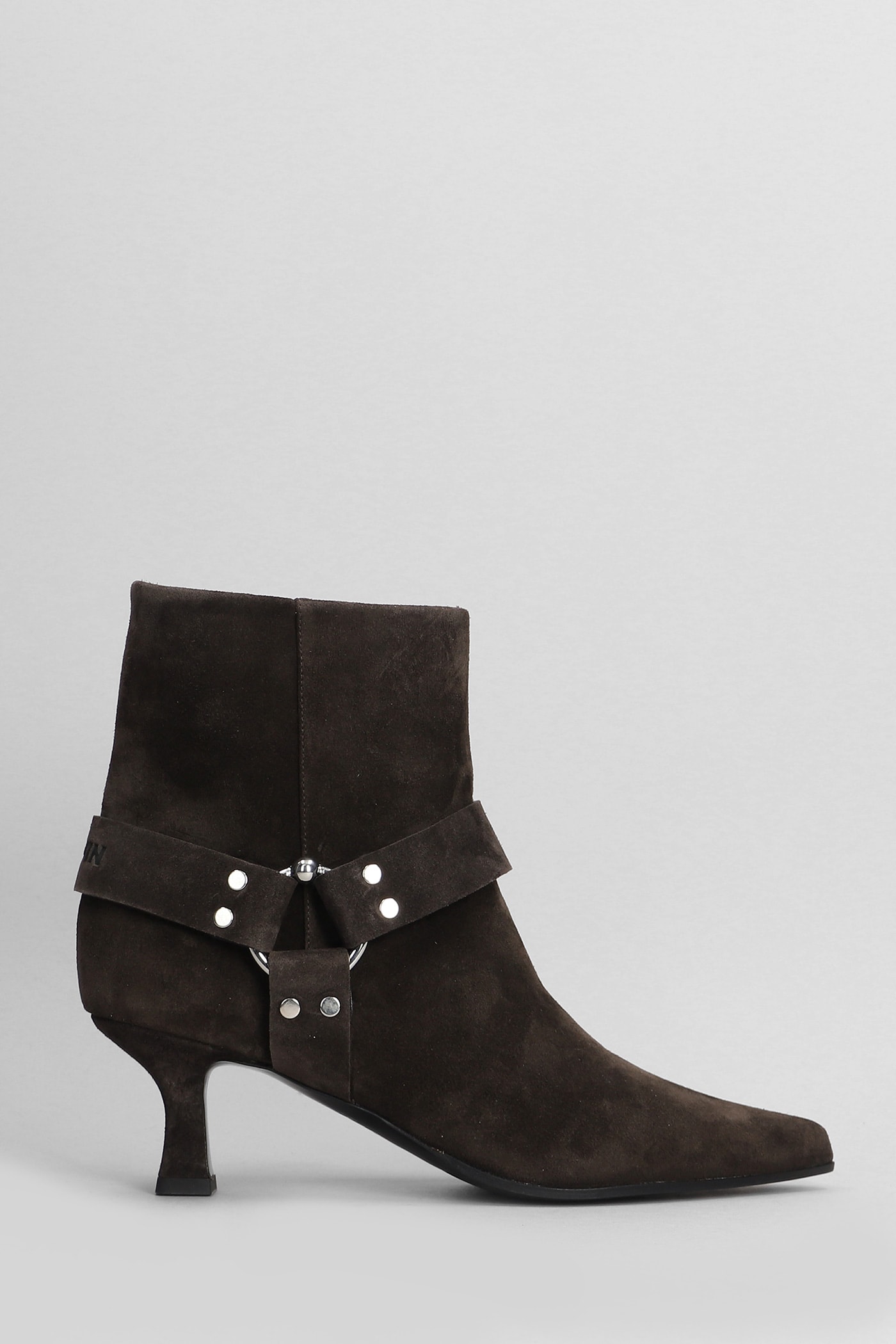 Avril 055 High Heels Ankle Boots In Brown Suede