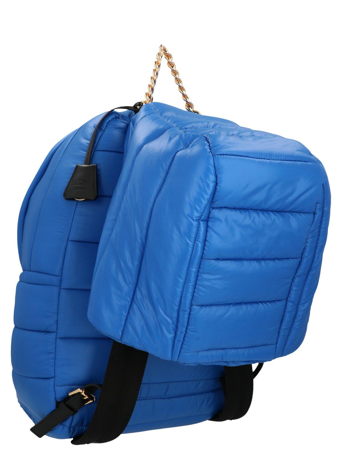 Shop Moschino Quilted Small Backpack In Blue