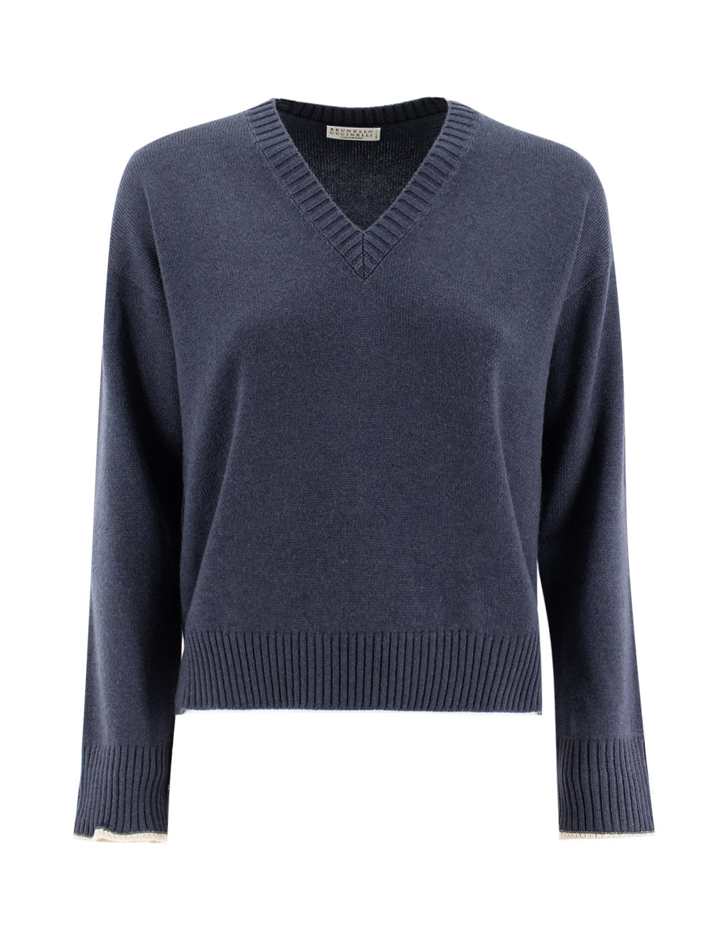 Brunello Cucinelli Long-sleeved V-neck Sweater In Night Sky