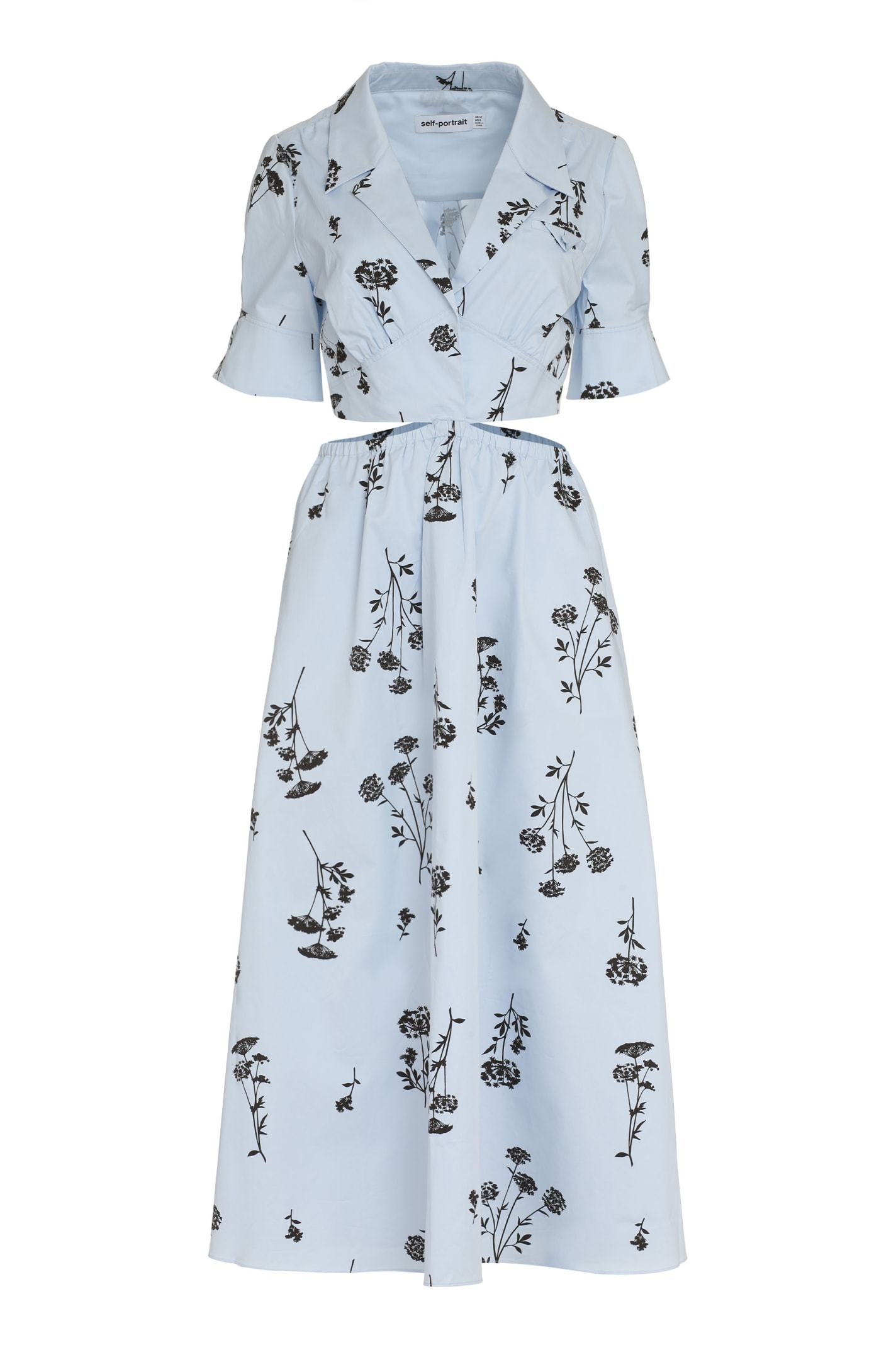 Self-portrait Silhouette Organic Cotton Midi Dress In Blue