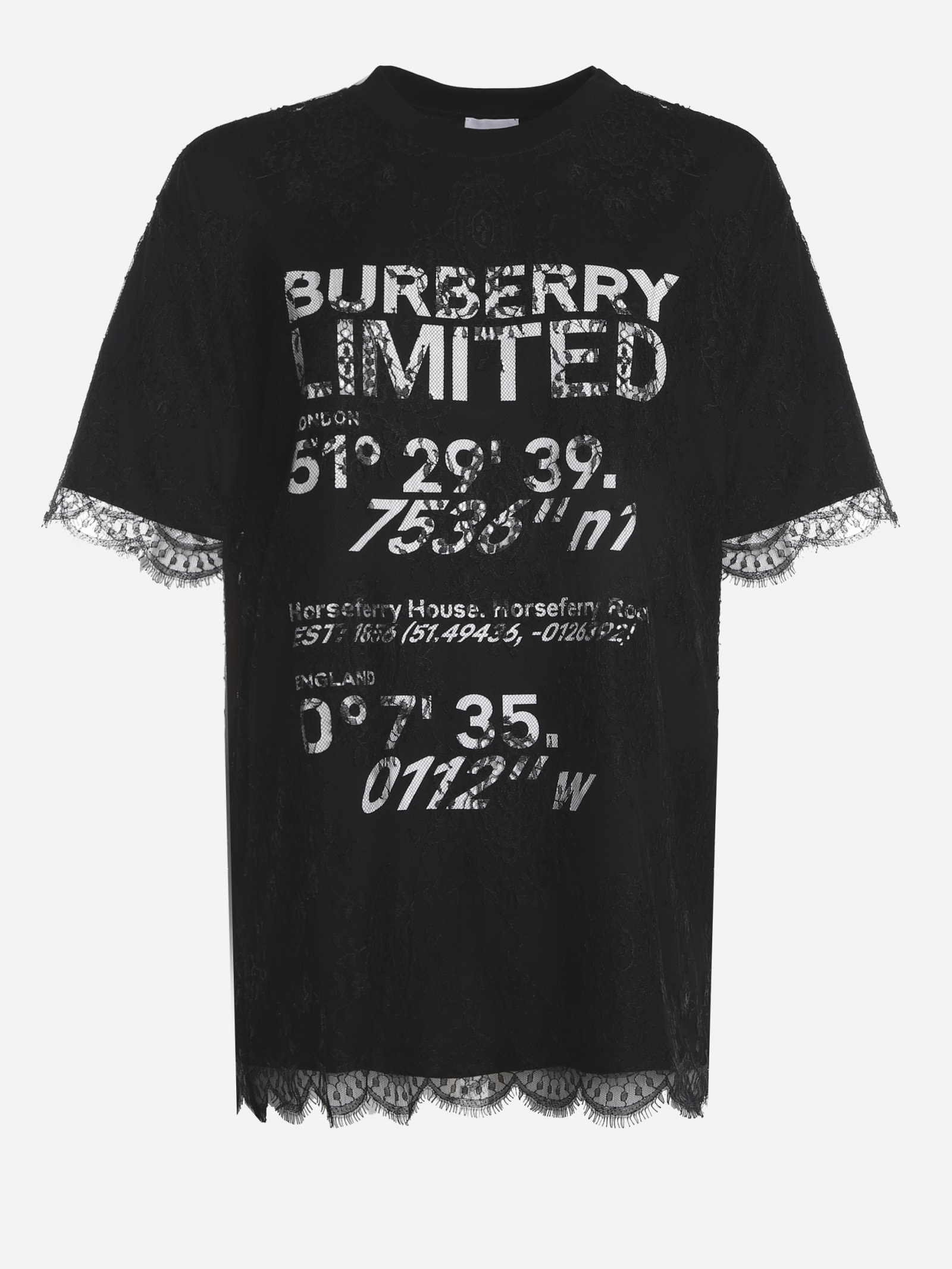 Burberry Cotton T-shirt With Contrasting Logo Print And Lace Inserts