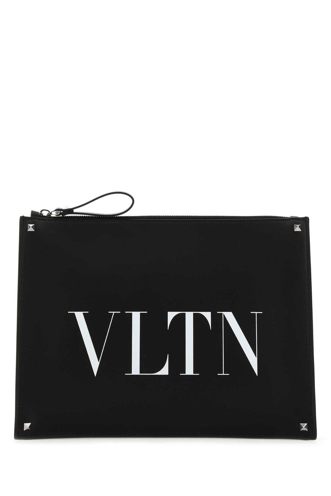 Valentino Logo Printed Zip-up Clutch Bag