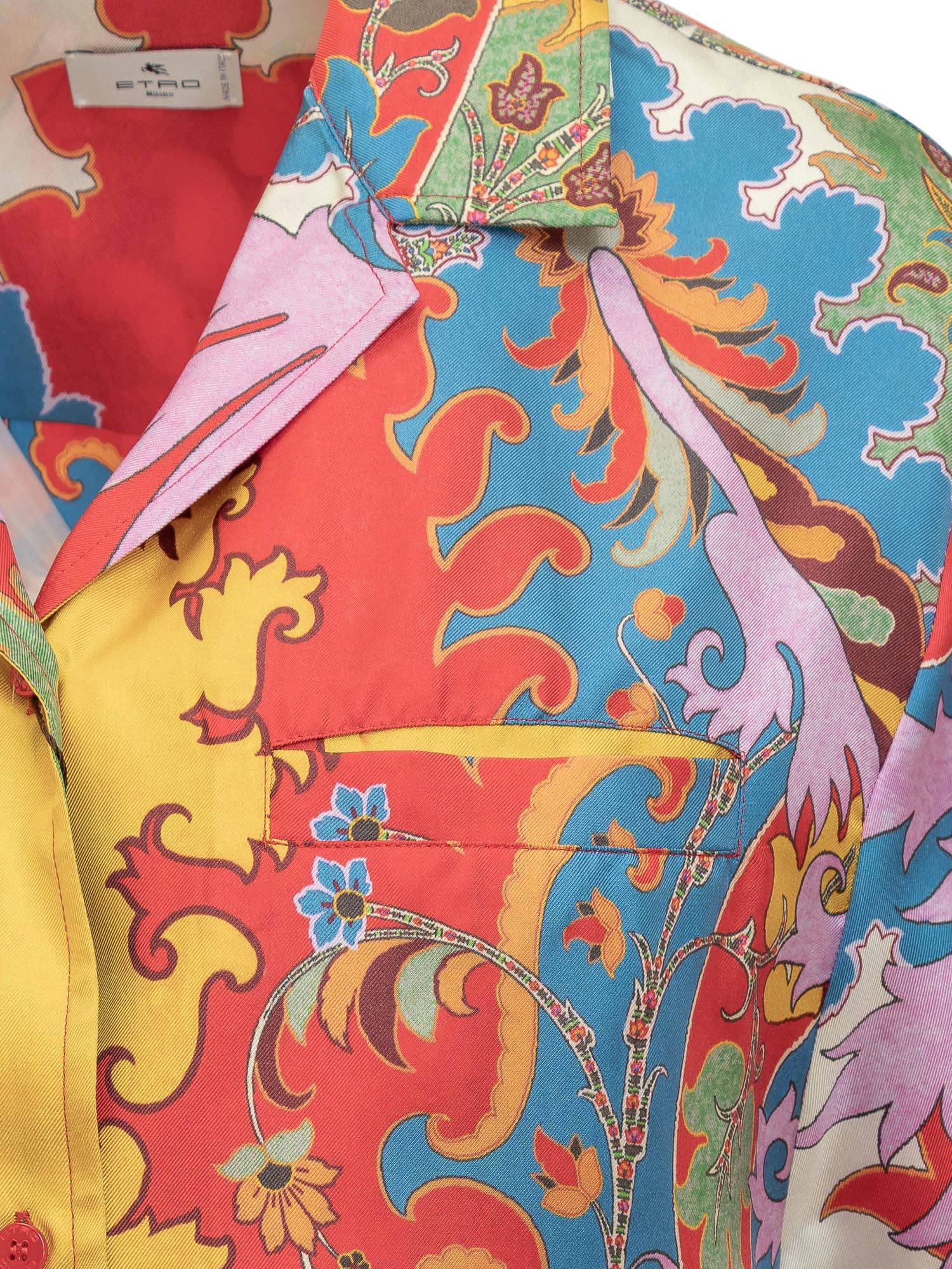 Etro Silk Shirt Collared Neck Colorful Print In Fantasia