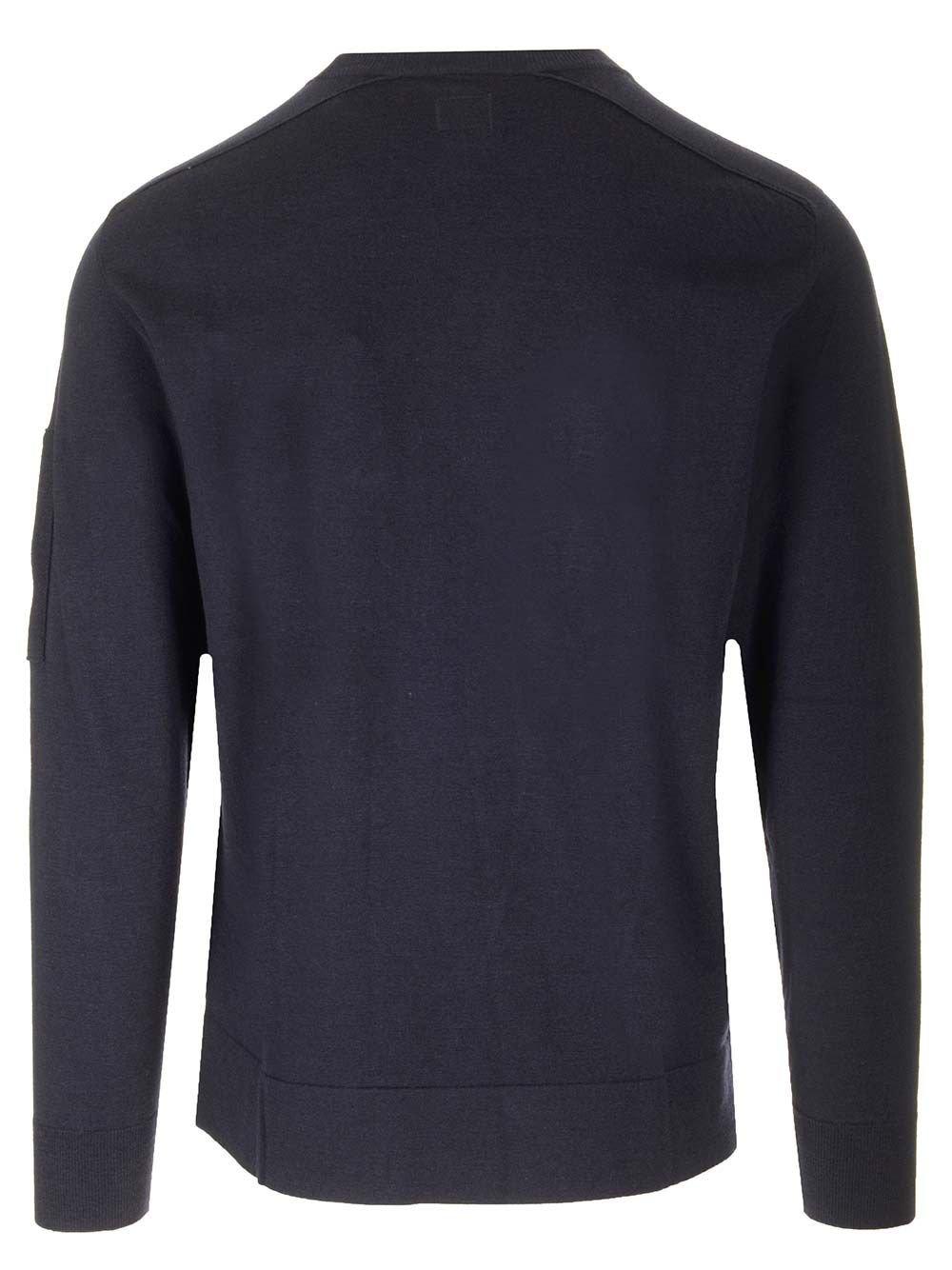 Shop C.p. Company Lens-detailed Crewneck Jumper In Blue