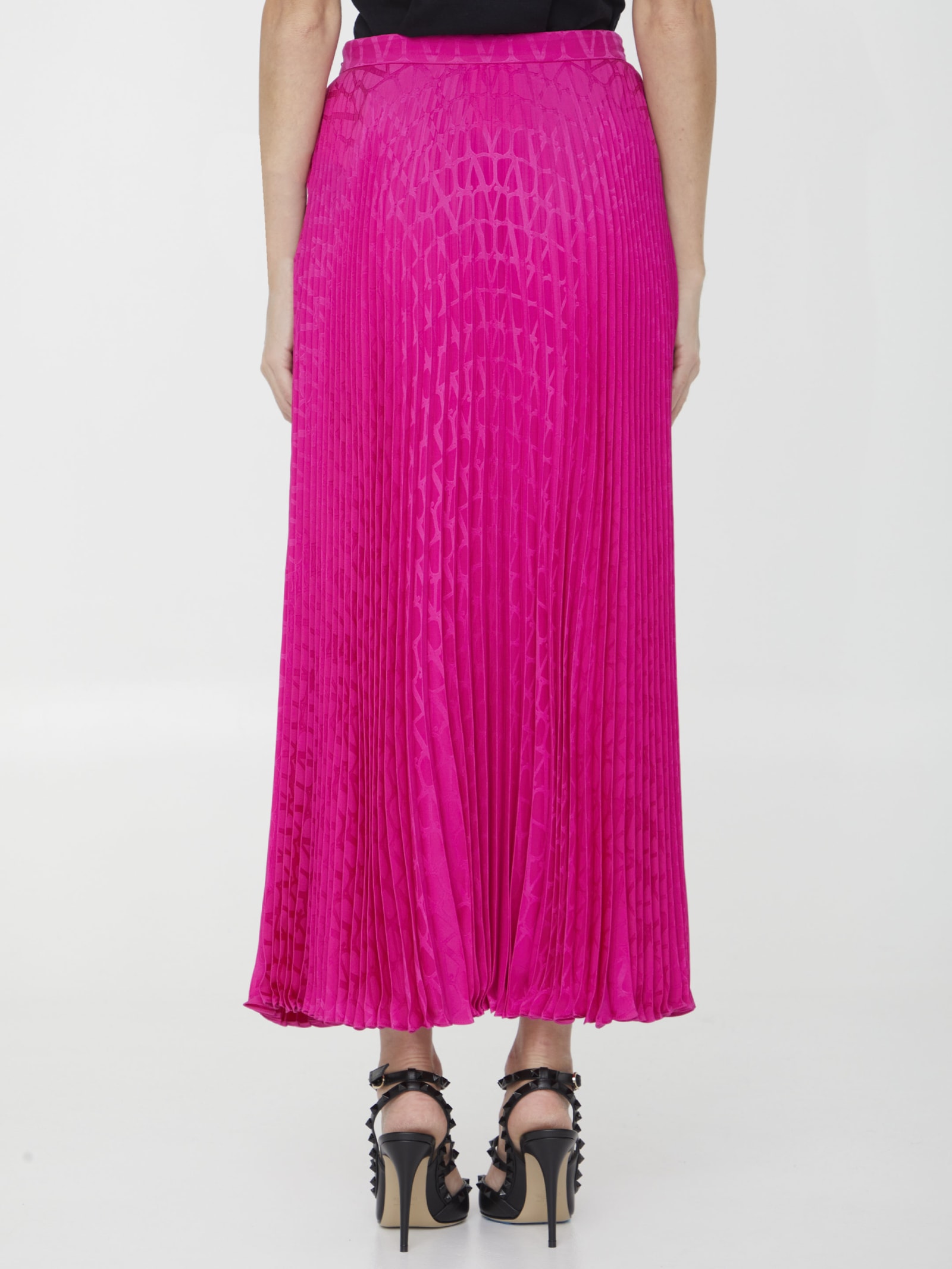 Valentino Iconographe Jacquard Pleated Midi Skirt In Pink