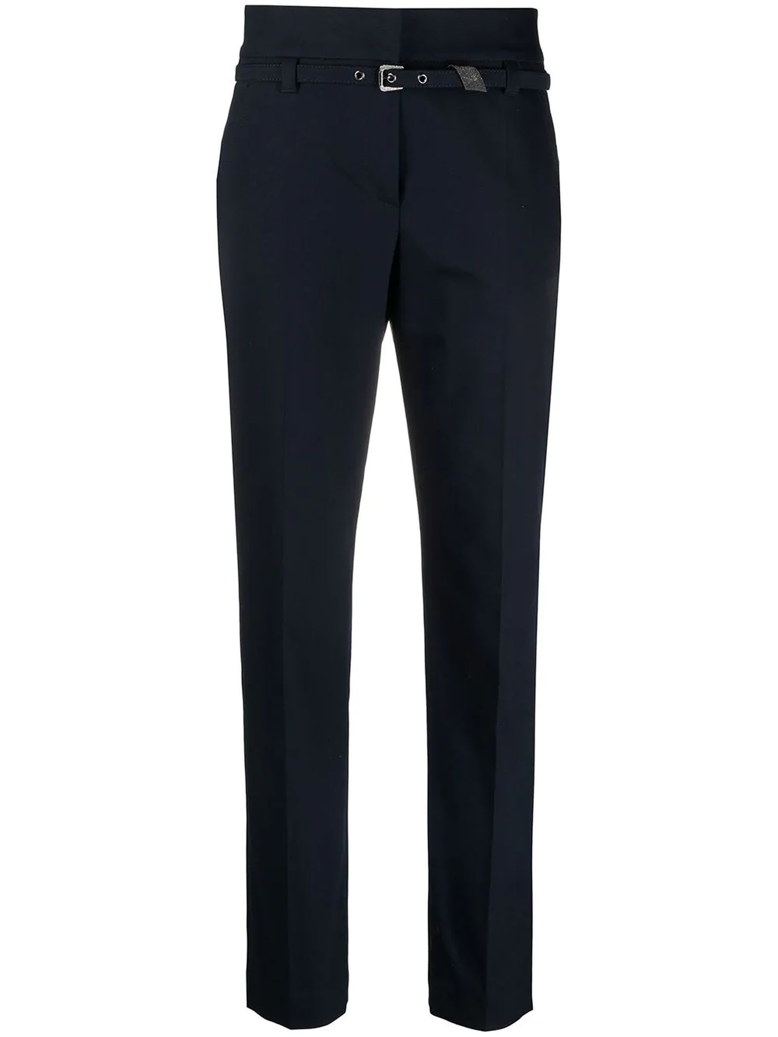 Brunello Cucinelli Navy Blue Stretch Cotton Trousers