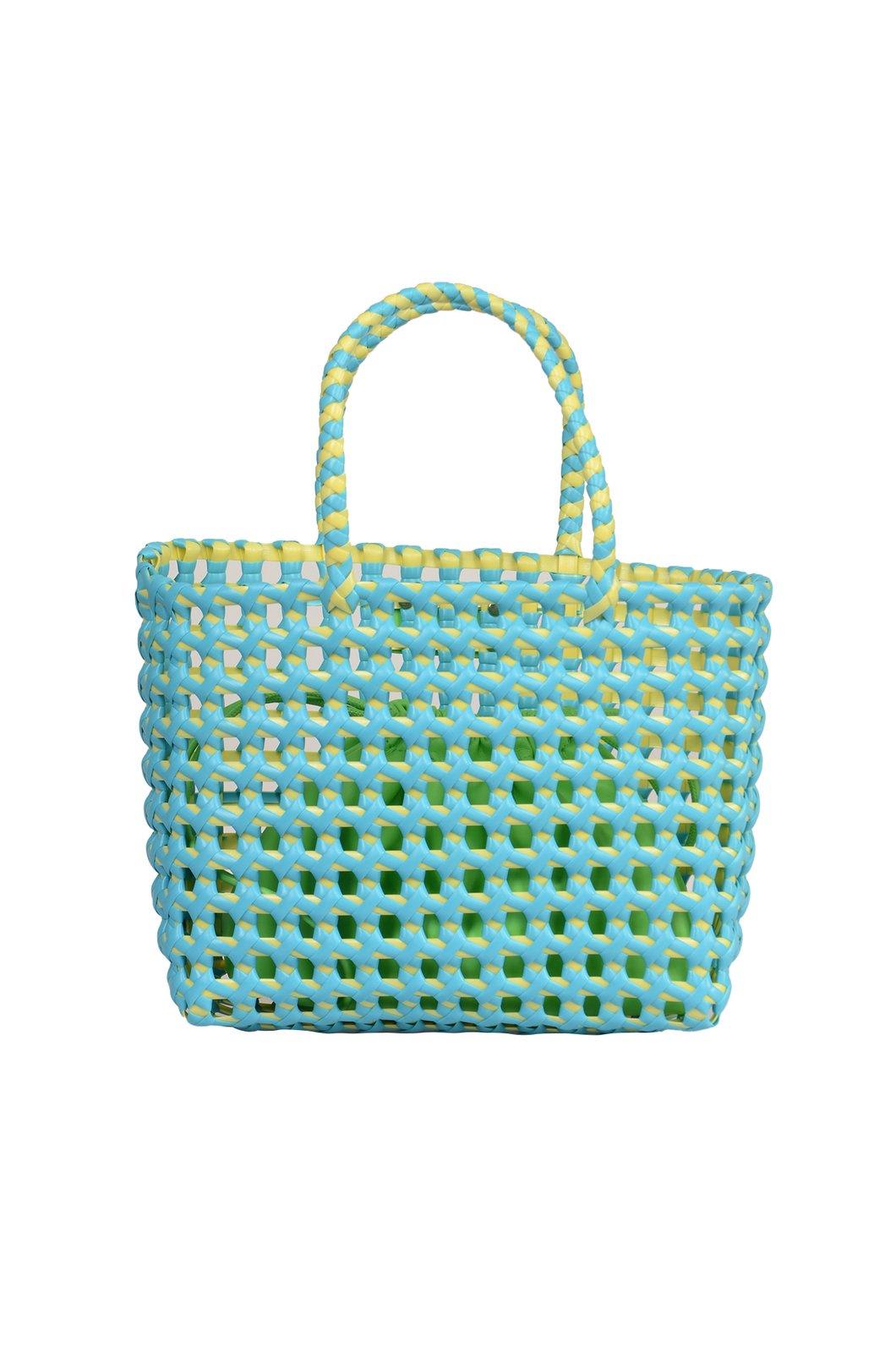Shop Msgm Woven Logo Patch Top Handle Bag In Blue
