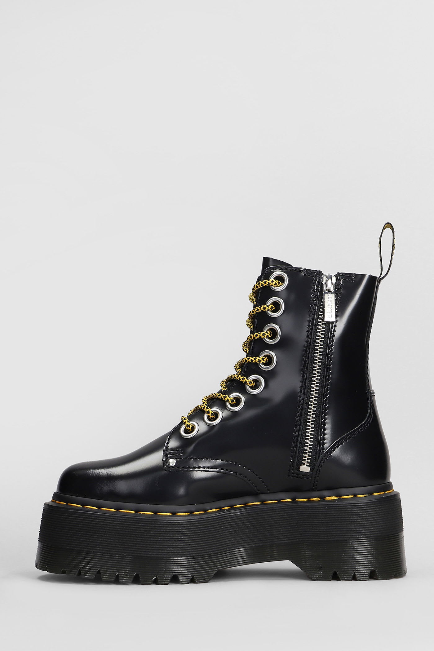 Dr. Martens Jadon Max Combat Boots In Black Leather In Multi