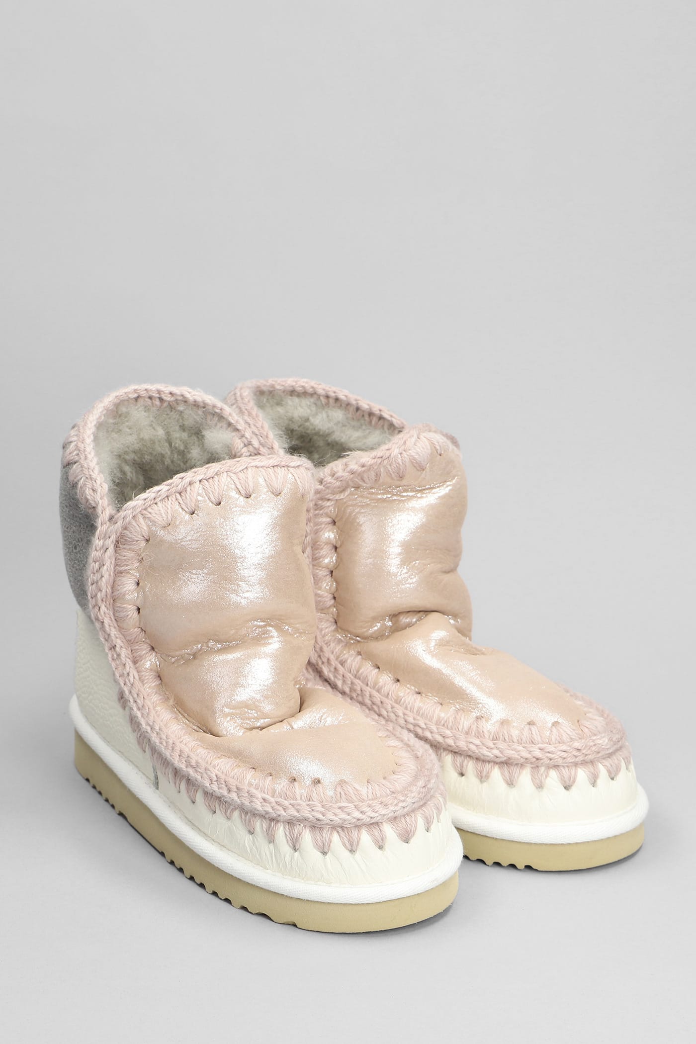 Shop Mou Eskimo 18 Low Heels Ankle Boots In Rose-pink Leather