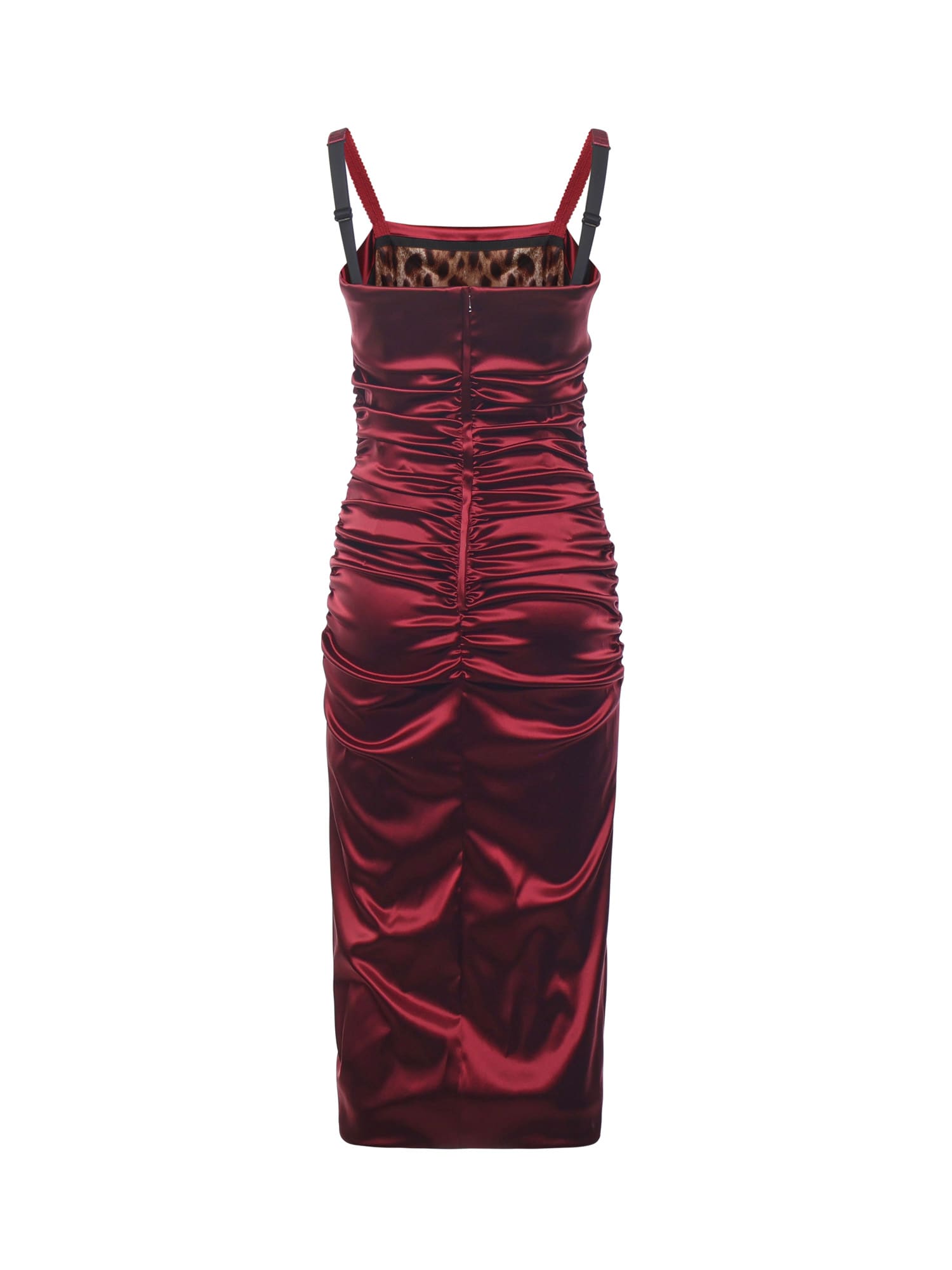 Dolce & Gabbana Draped Satin Midi Dress In Red