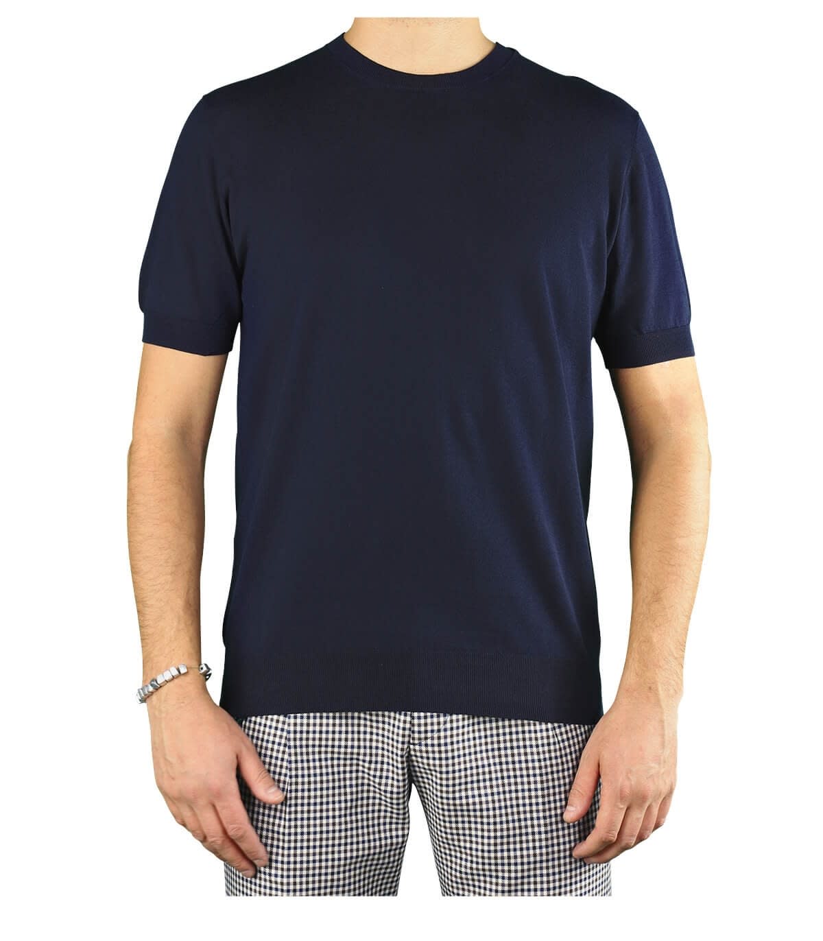 Paolo Pecora Navy Blue Crew Neck Jumper With Short Sleeve