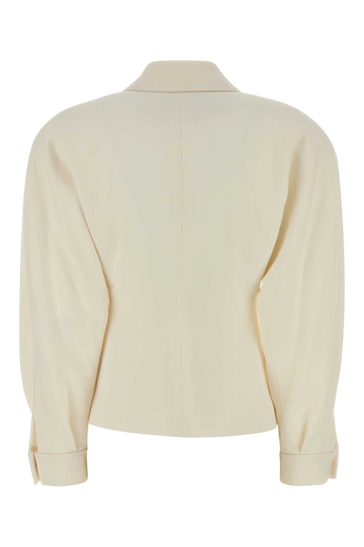 Alessandra Rich Tailored Stretch Crepe Blazer Featuring Pockets In Neutral