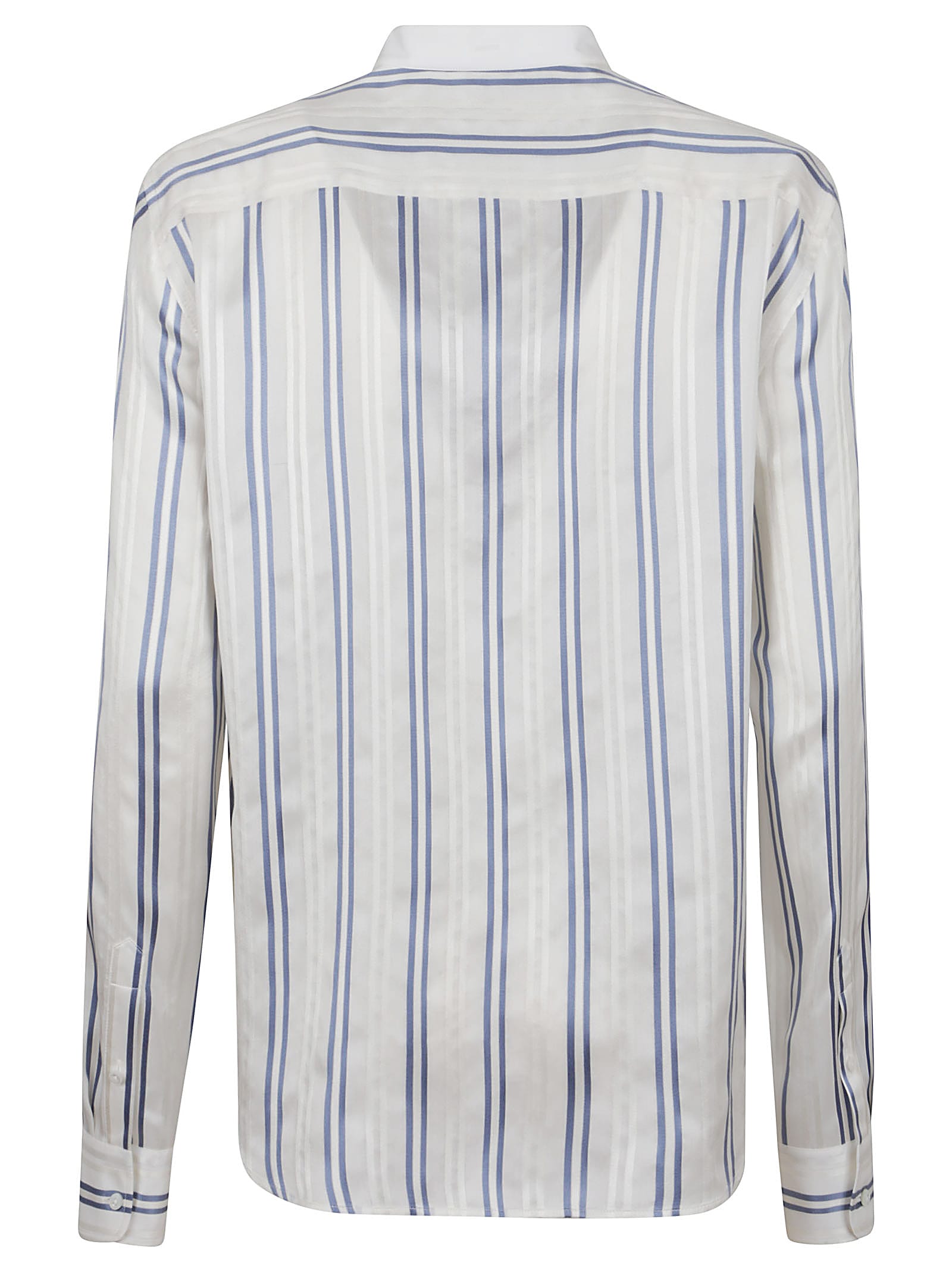 Polo Ralph Lauren Silk Mandarin Collar Shirt With Vertical Stripes In Cream Cornflower