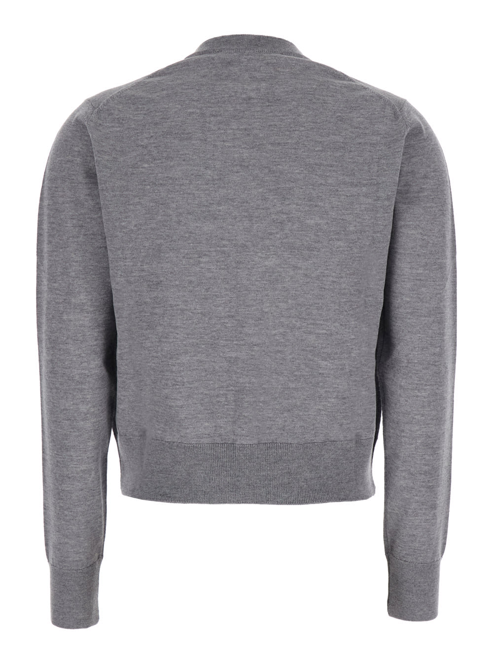 MAISON KITSUNÉ GREY CROPPED CARDIGAN WITH ROUND NECK AND LOGO EMBROIDERY ON THE FRONT IN WOOL WOMAN
