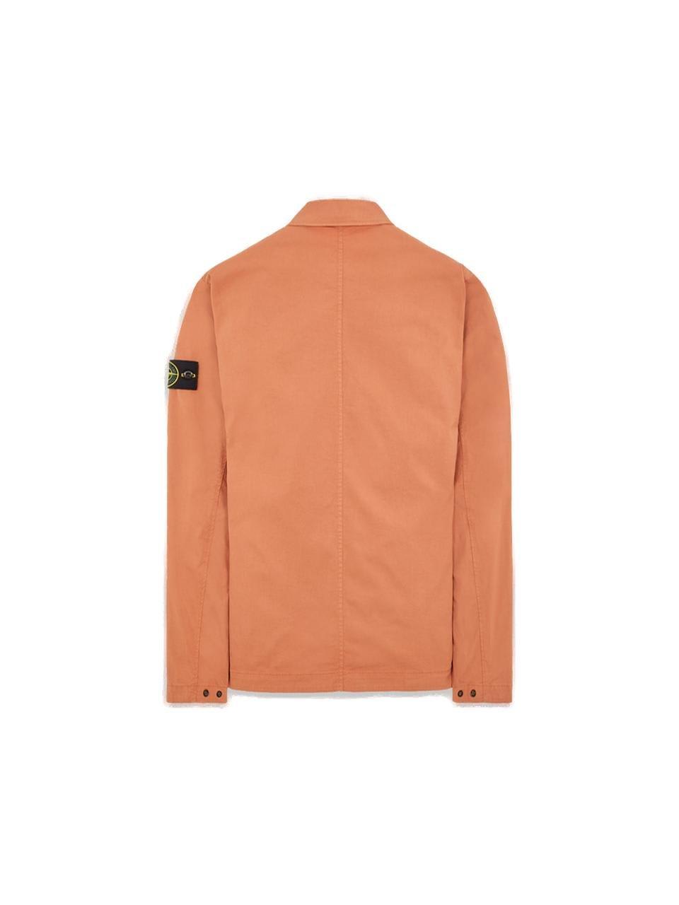 Shop Stone Island Logo Patch Collared Shirt Jacket In Green
