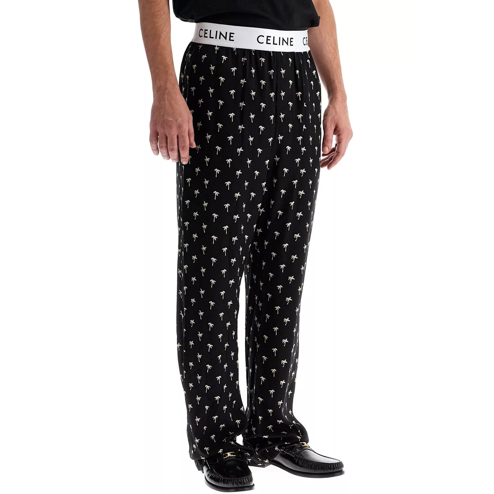 Celine Printed Viscose Casual Pants In Black