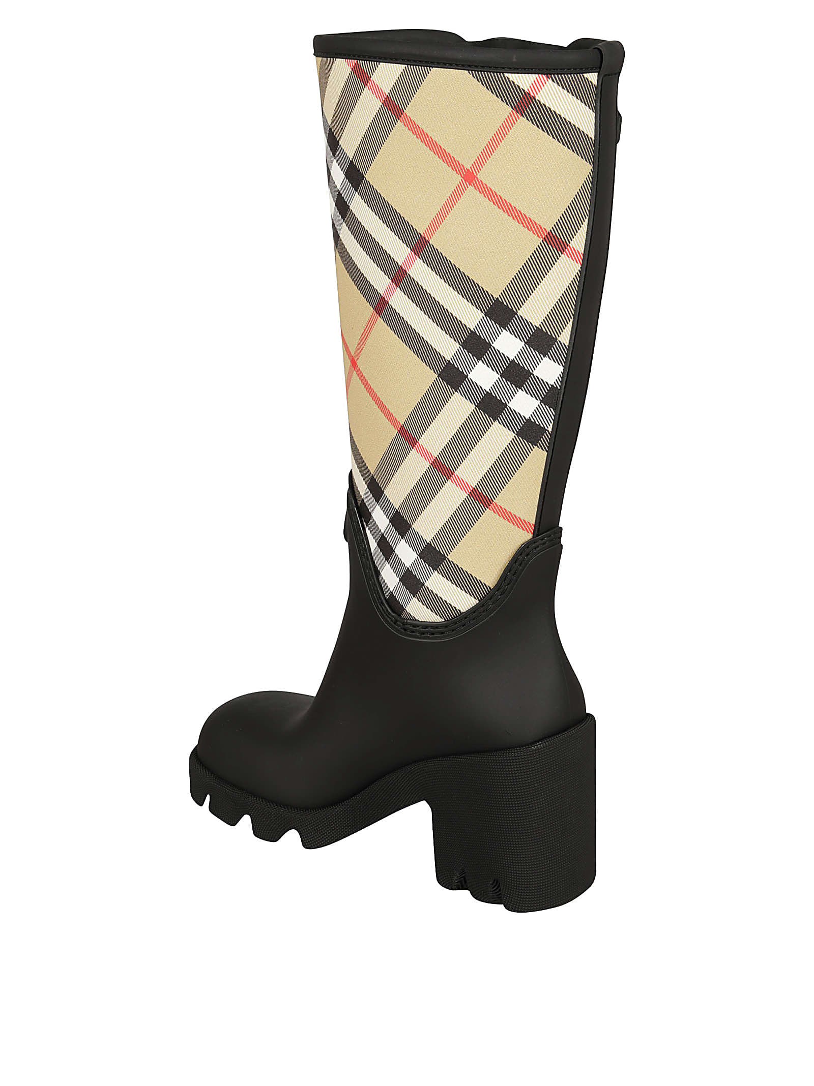 Burberry Woven Check Rain Boots With Adjustable Buckle And Equestrian Design In Black