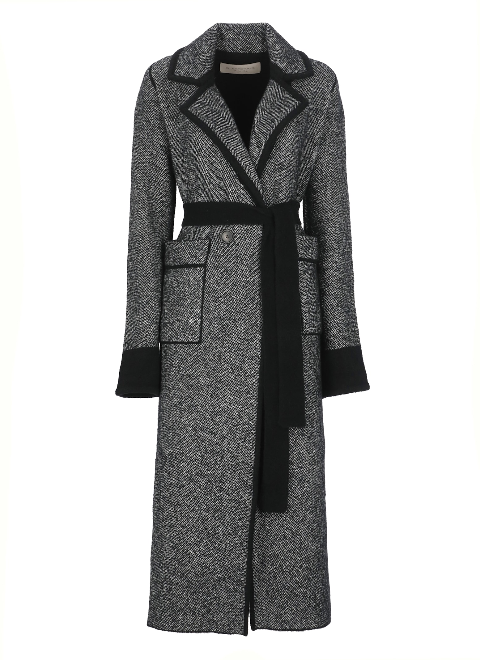 D Exterior Wool Double-breasted Coat In Black