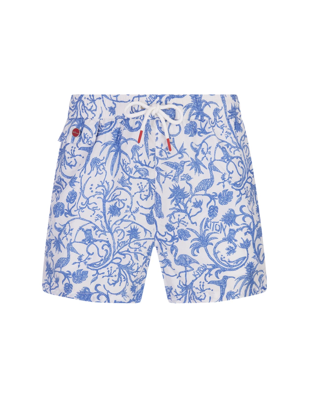 Kiton White Swim Shorts With Blue Fantasy Print