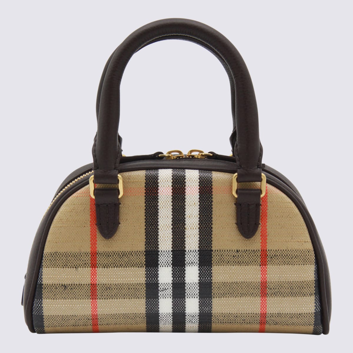 Burberry Beige Cotton Ll Highlands Mini Bowling Top Handle Bag In Sand