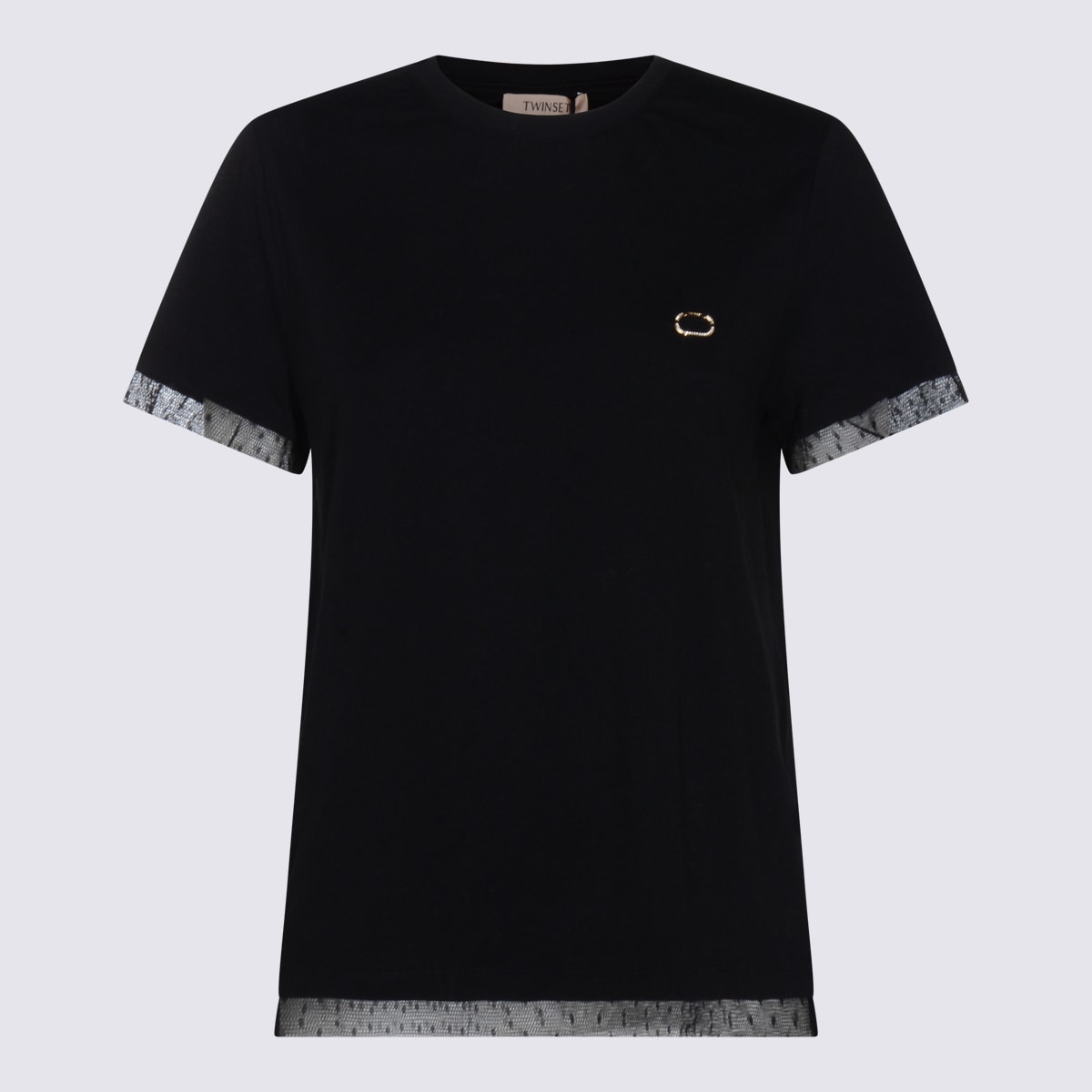 Twinset Tulle-trim Cotton T-shirt In Black