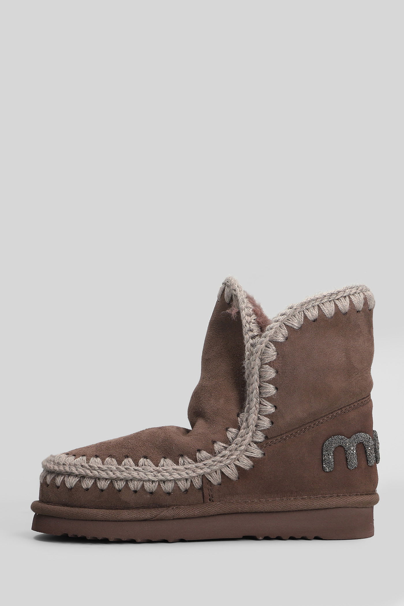 Mou Eskimo 18 Low Heels Ankle Boots In Brown Suede In Burgundy