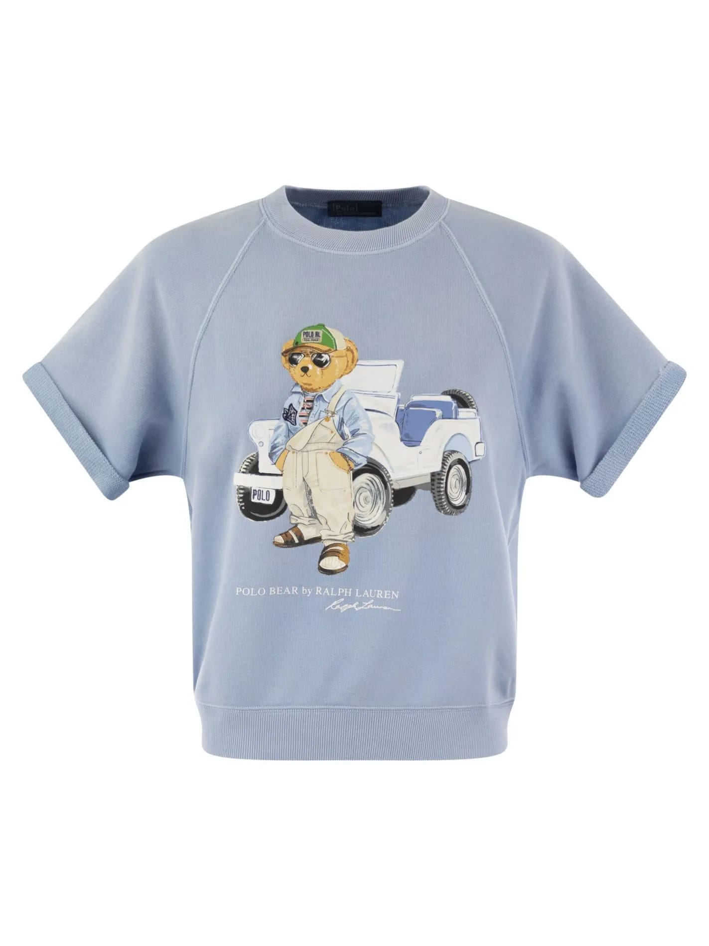 Shop Polo Ralph Lauren Cotton Knit T-shirt With Polo Bear Print In Blue