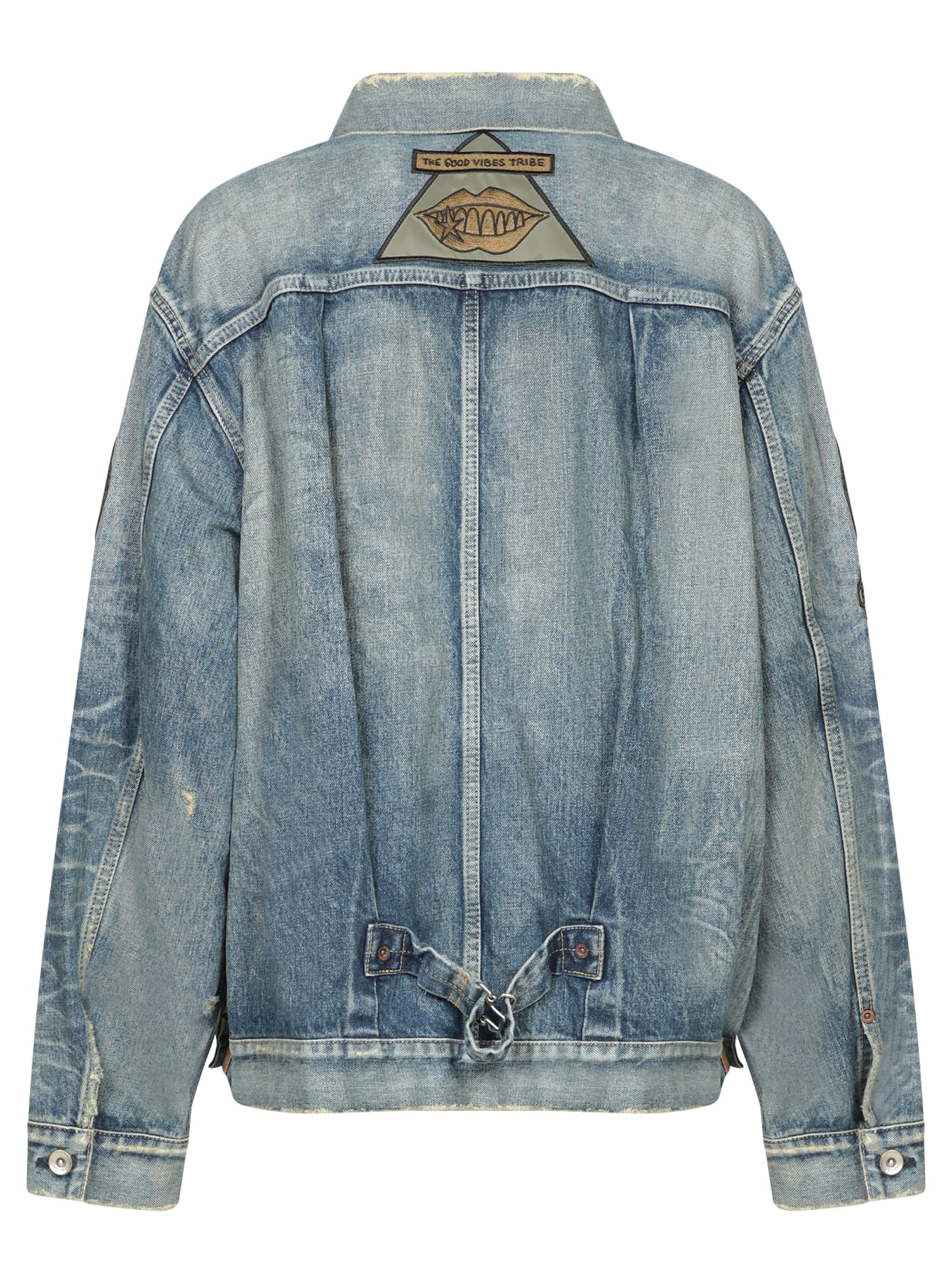 Shop Sacai Blue Patchwork Denim Jacket