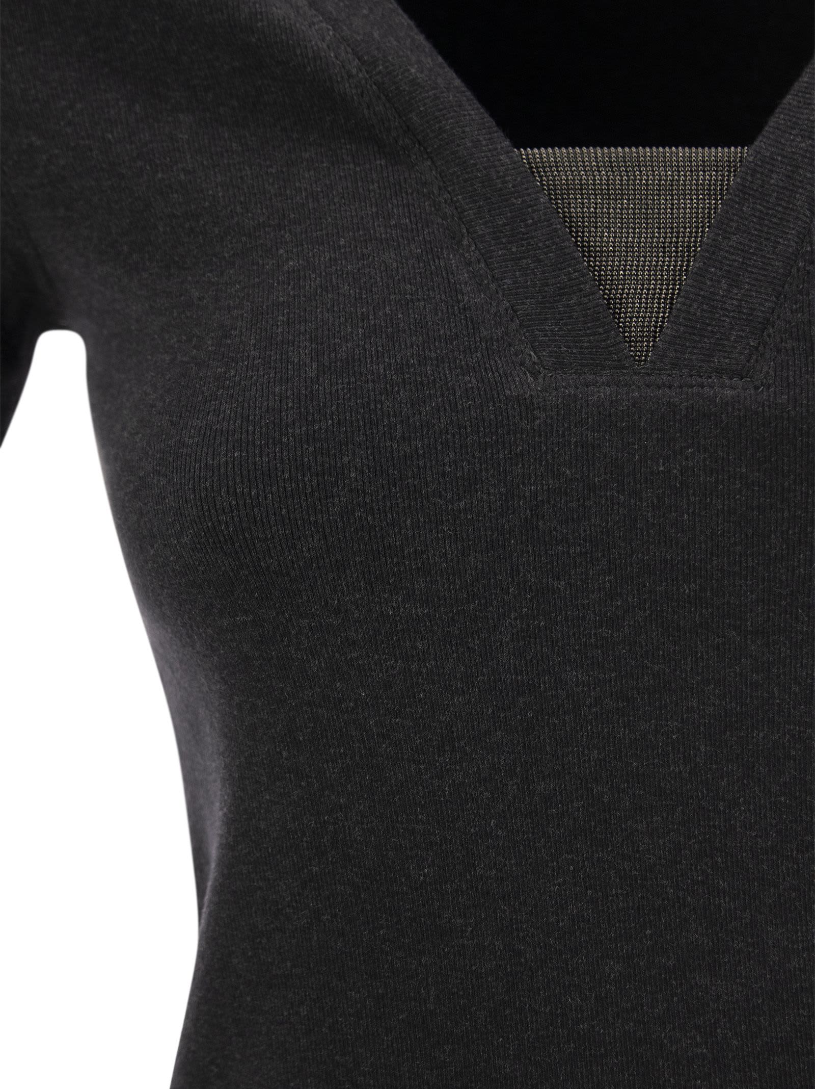 Shop Brunello Cucinelli Stretch Cotton Rib Jersey T-shirt With Precious Insert In Anthracite