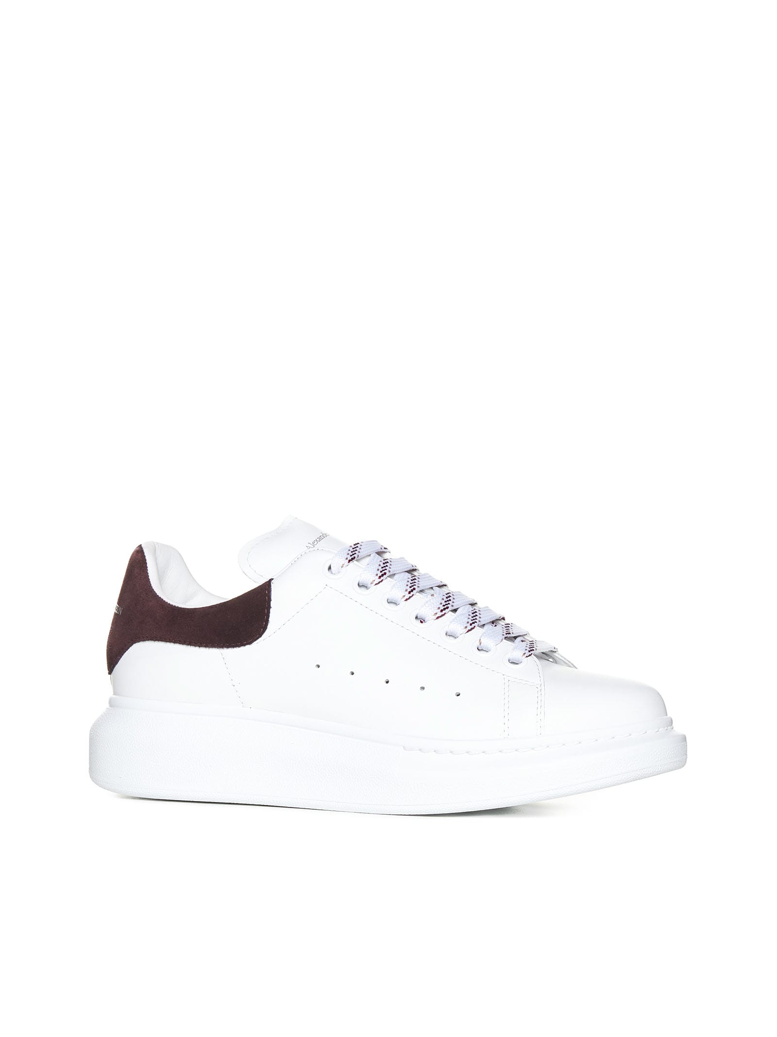 Alexander Mcqueen White Leather Sneakers With Chocolate Leather Heel In White Dark Burgundy