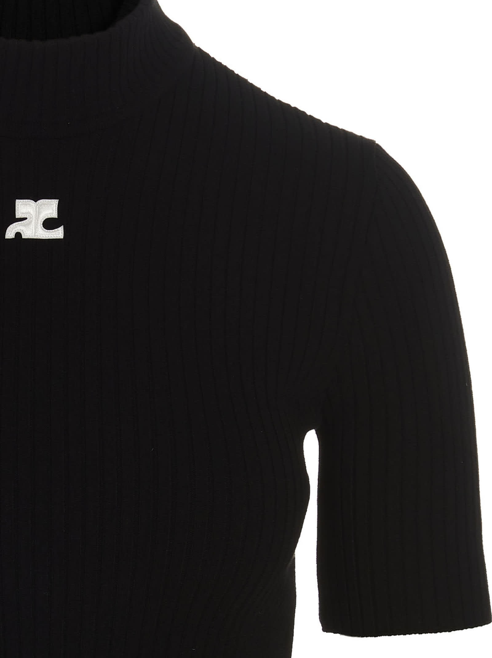 Shop Courrèges Rib Knit Sweater In Black
