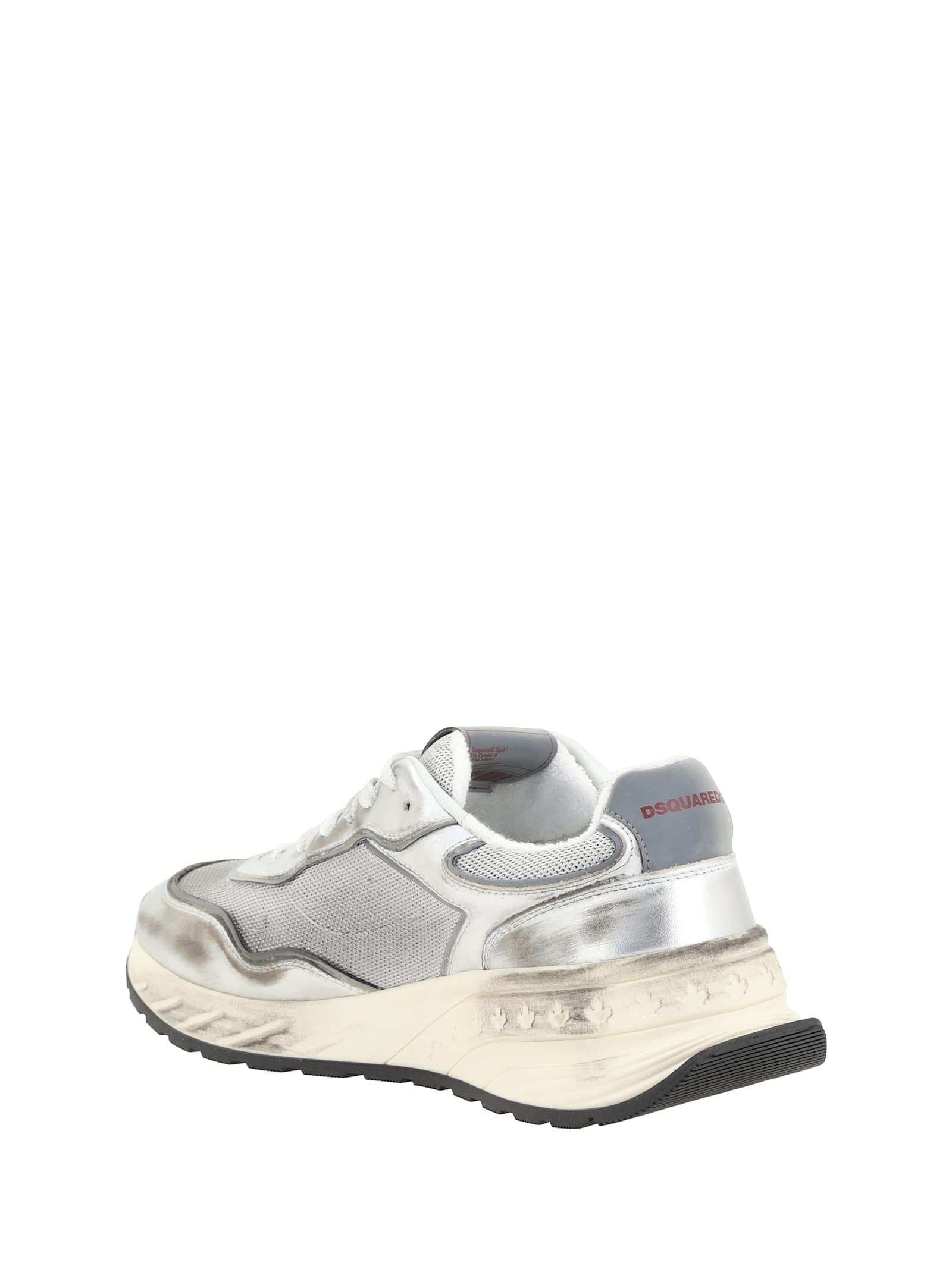 Dsquared2 Vintage-effect Silver Leather Mesh Sneakers In 2137