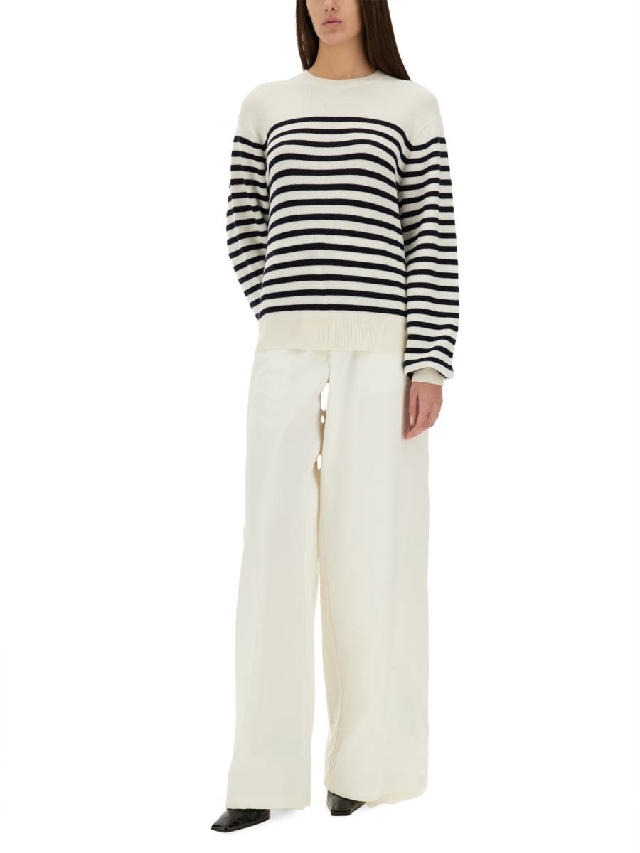 Khaite And Navy Blue Striped Merino Wool Sweater In Multicolour