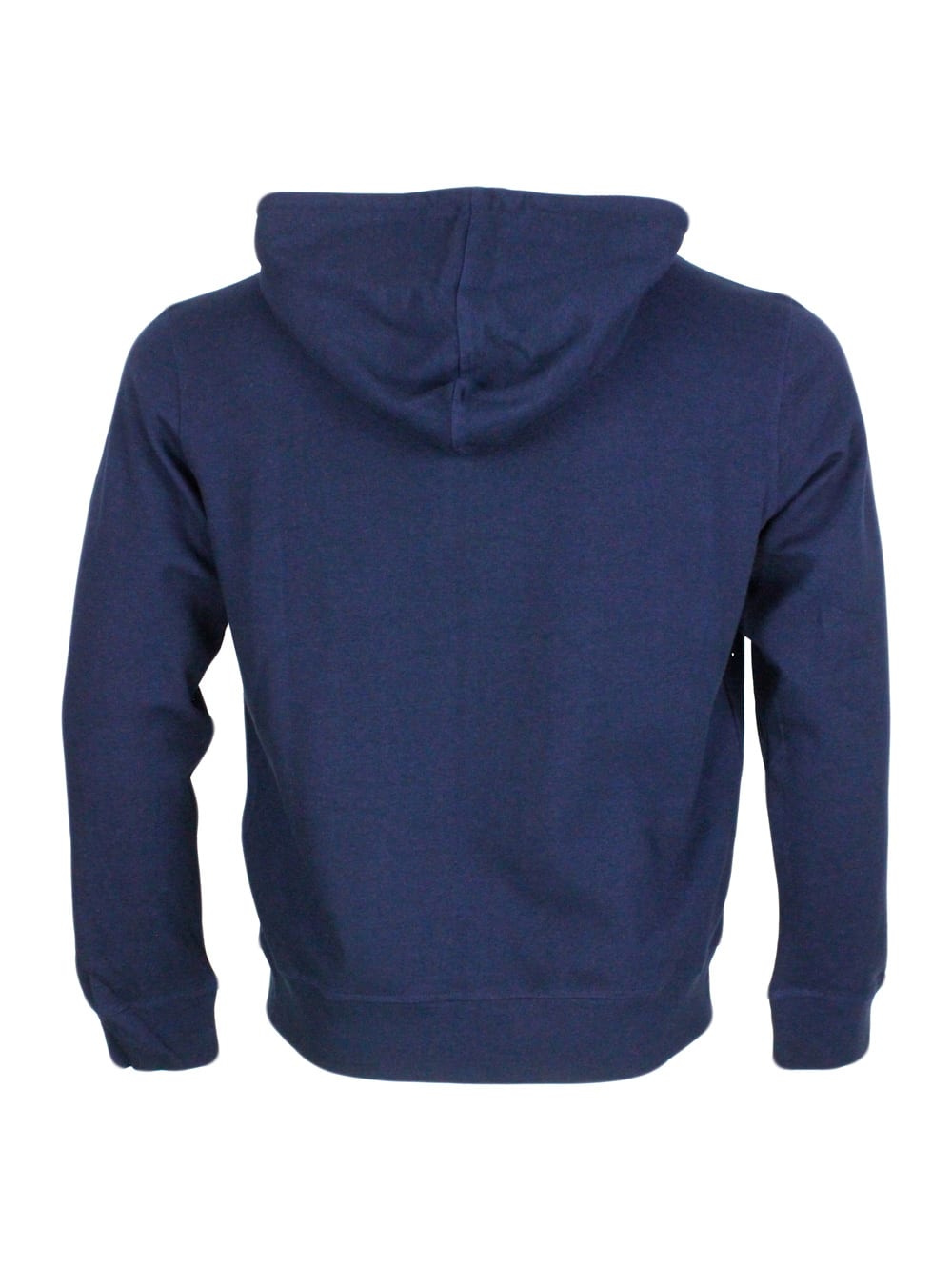 Shop Barba Napoli Lightweight Stretch Cotton Sweatshirt With Hood With Contrasting Color Interior And Zip Closure In Blu