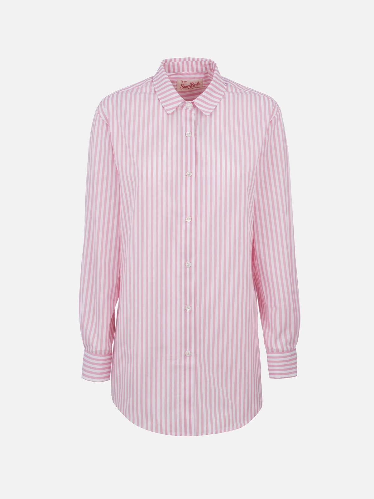 Shop Mc2 Saint Barth Woman Print Cotton Shirt Brigitte With Striped Print In Pink