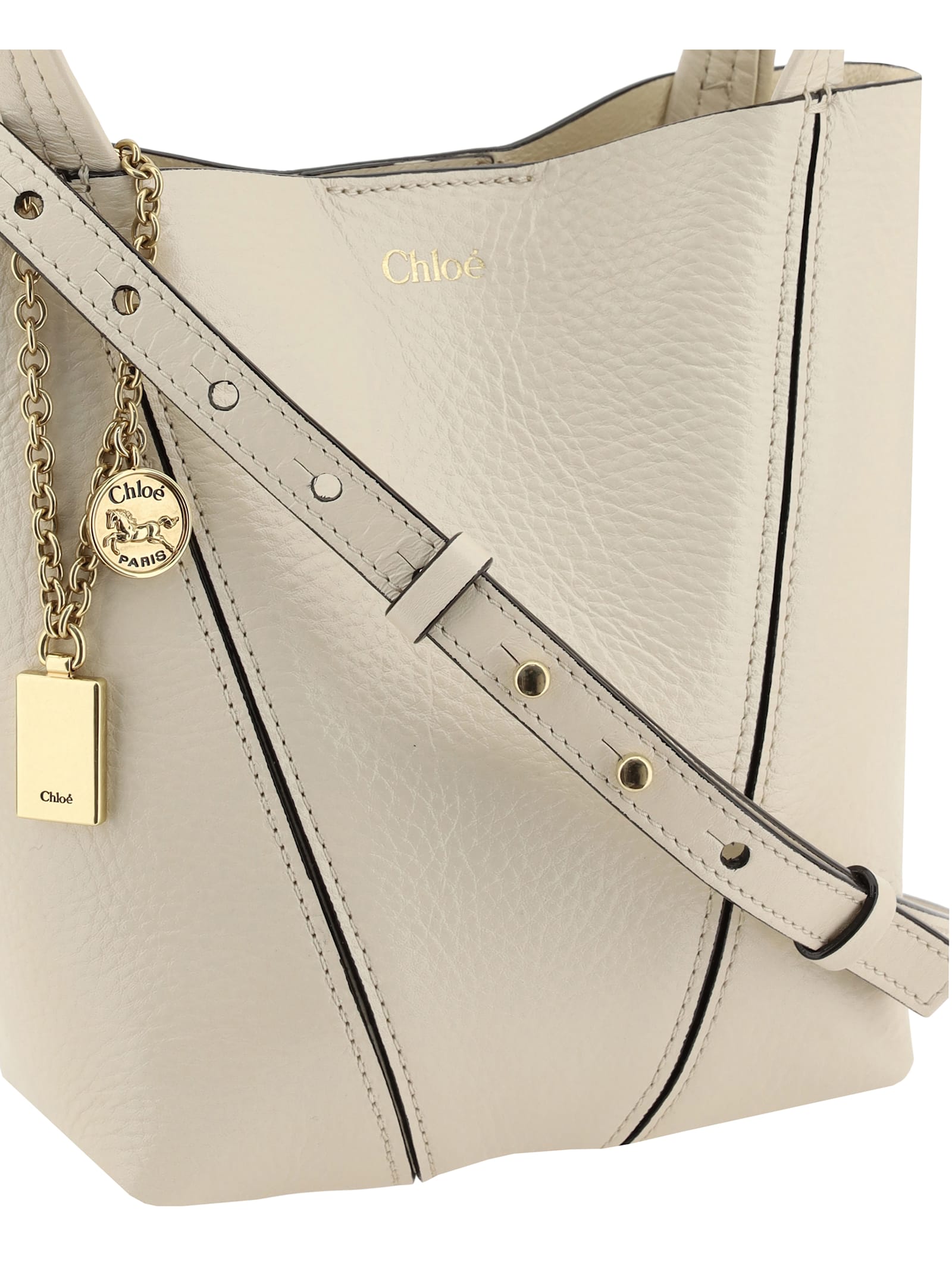 Chloé Spin Garnet Leather Small Tote Bag In Neutral