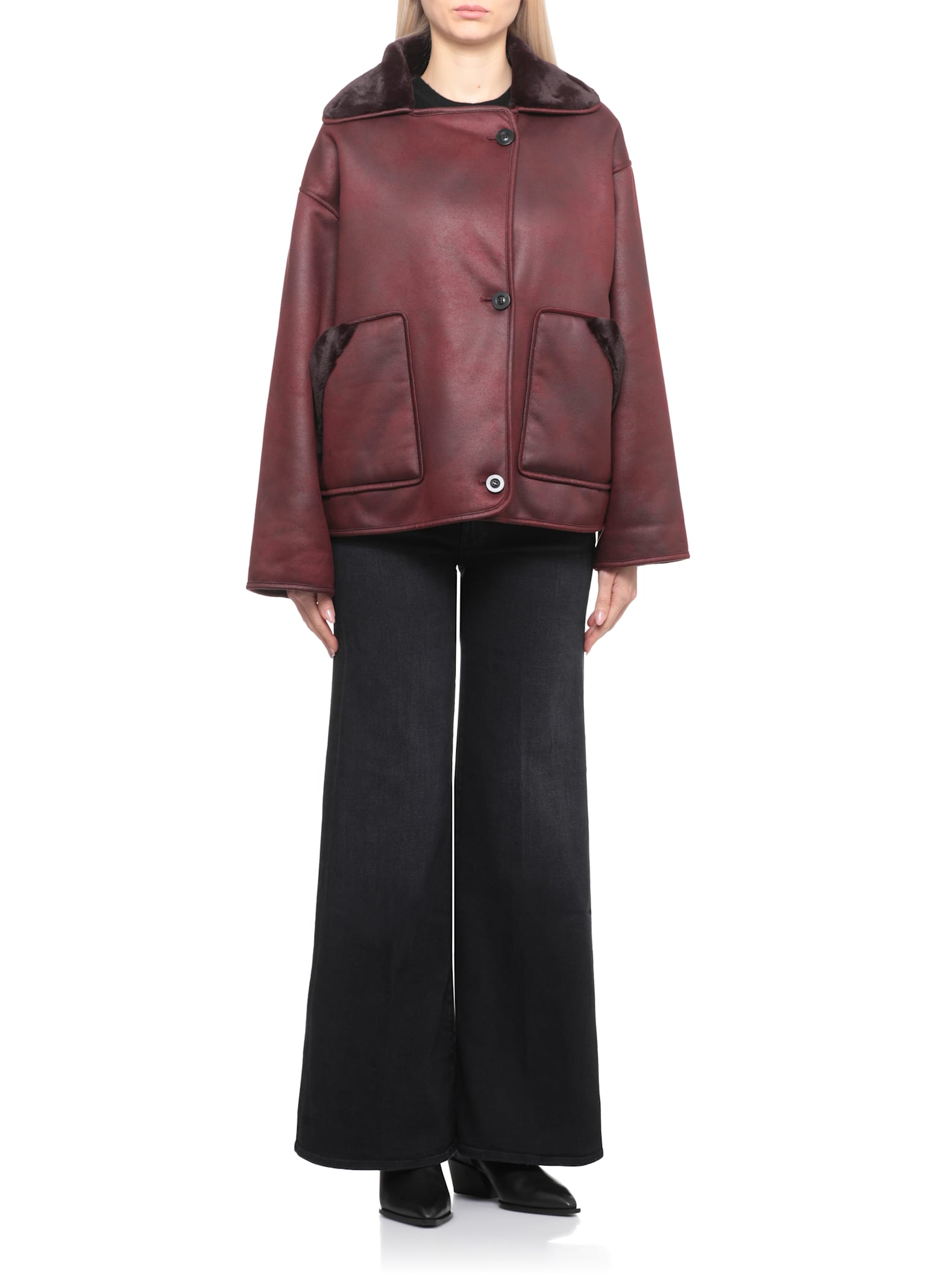 Betta Corradi Synthetic Fur Coat In Burgundy