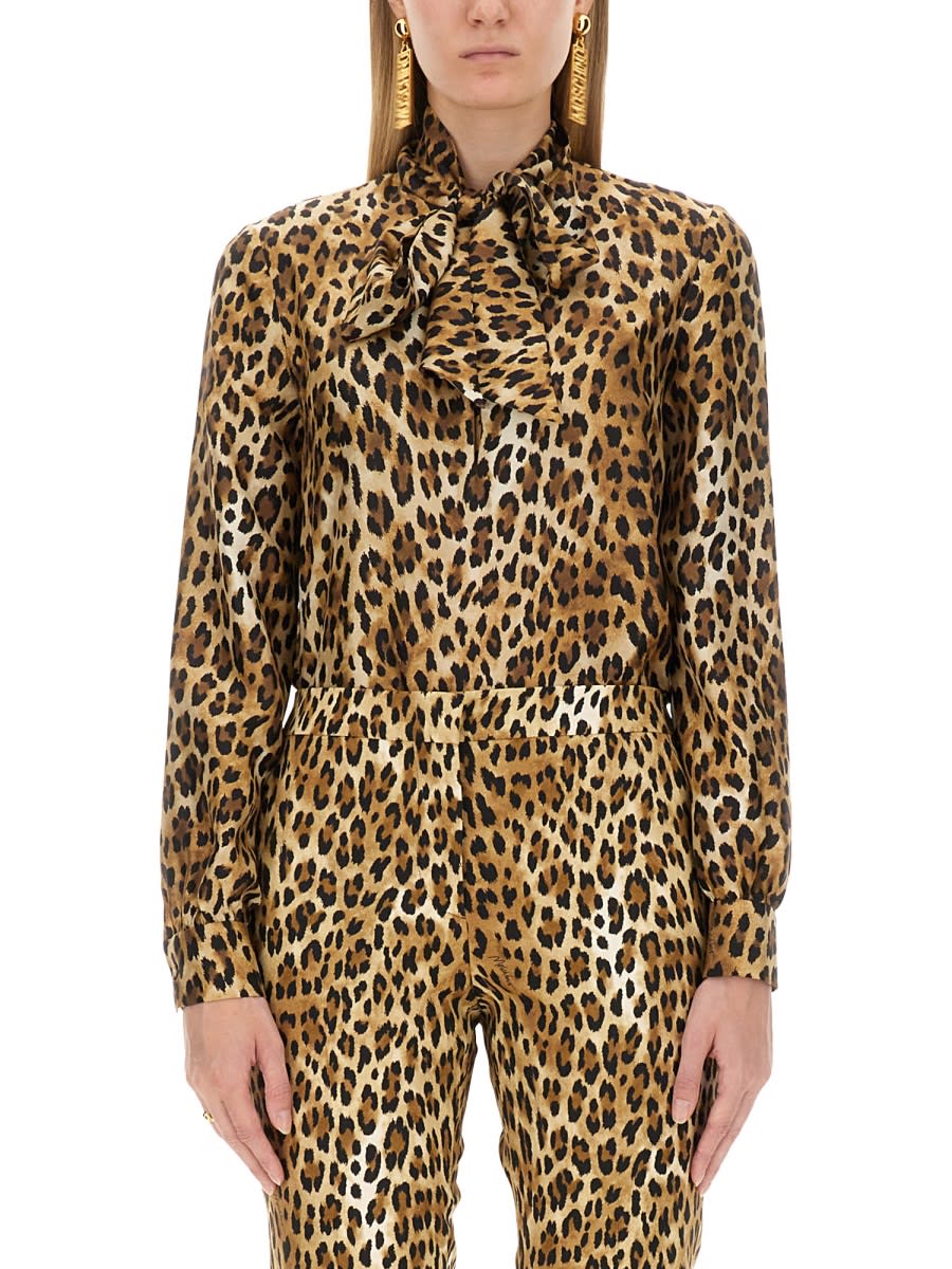 Shop Moschino Shirt With Animal Pattern In Animalier