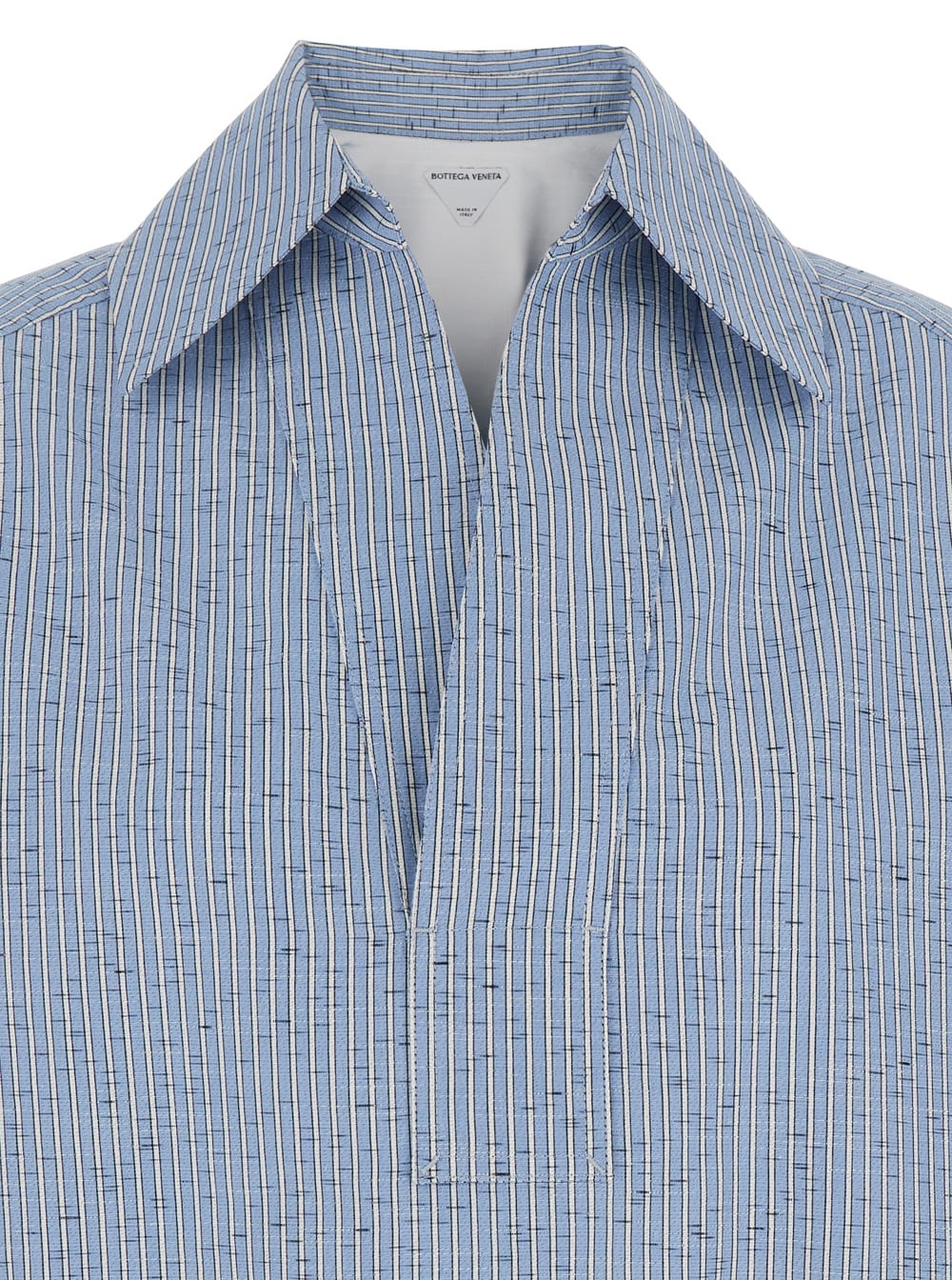 Shop Bottega Veneta Cotton And Linen Stripe Shirt In Blu