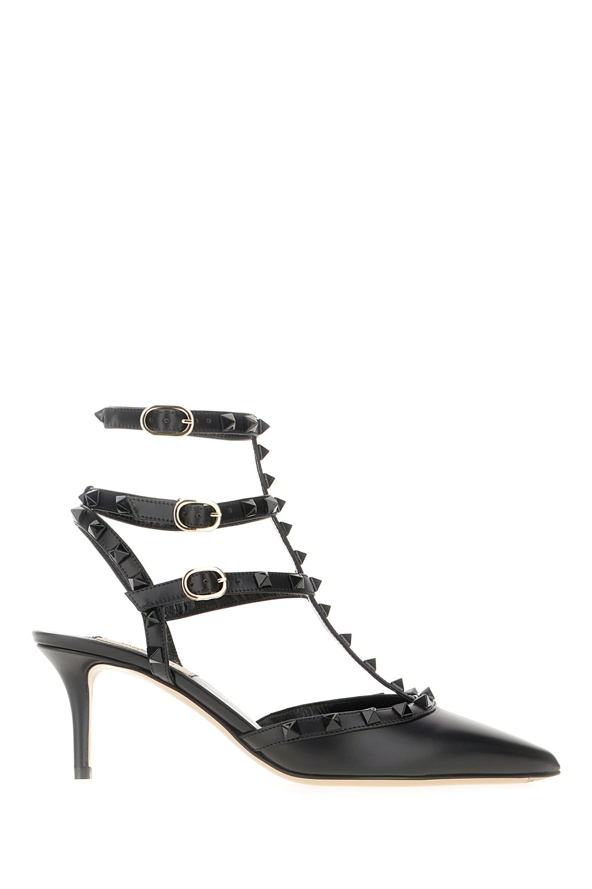 Shop Valentino Black Leather Rockstud Pumps In Nero