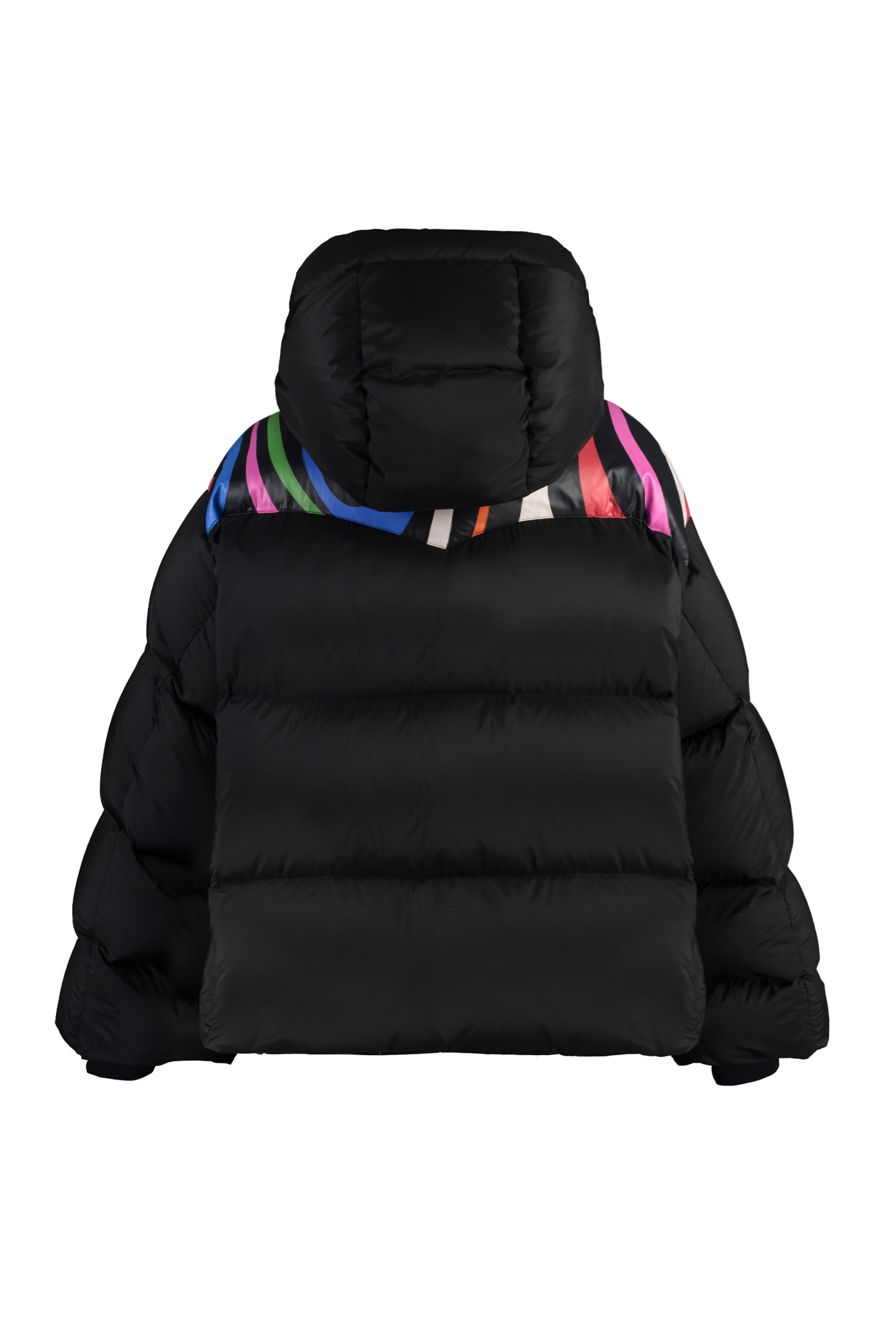 Shop Pucci Hooded Nylon Down Jacket In Black